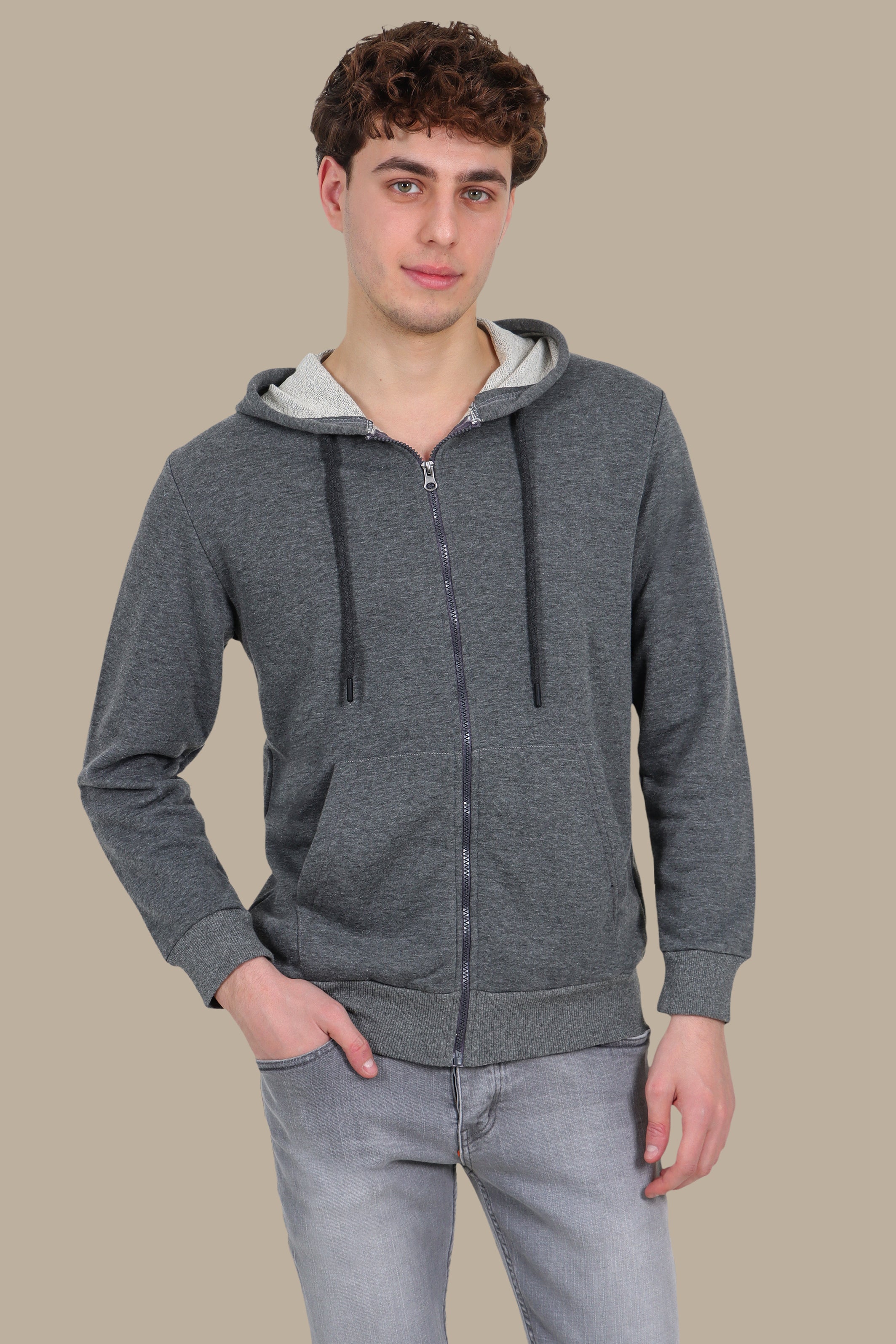 Basic Hoodie Full Zipper Dark Grey