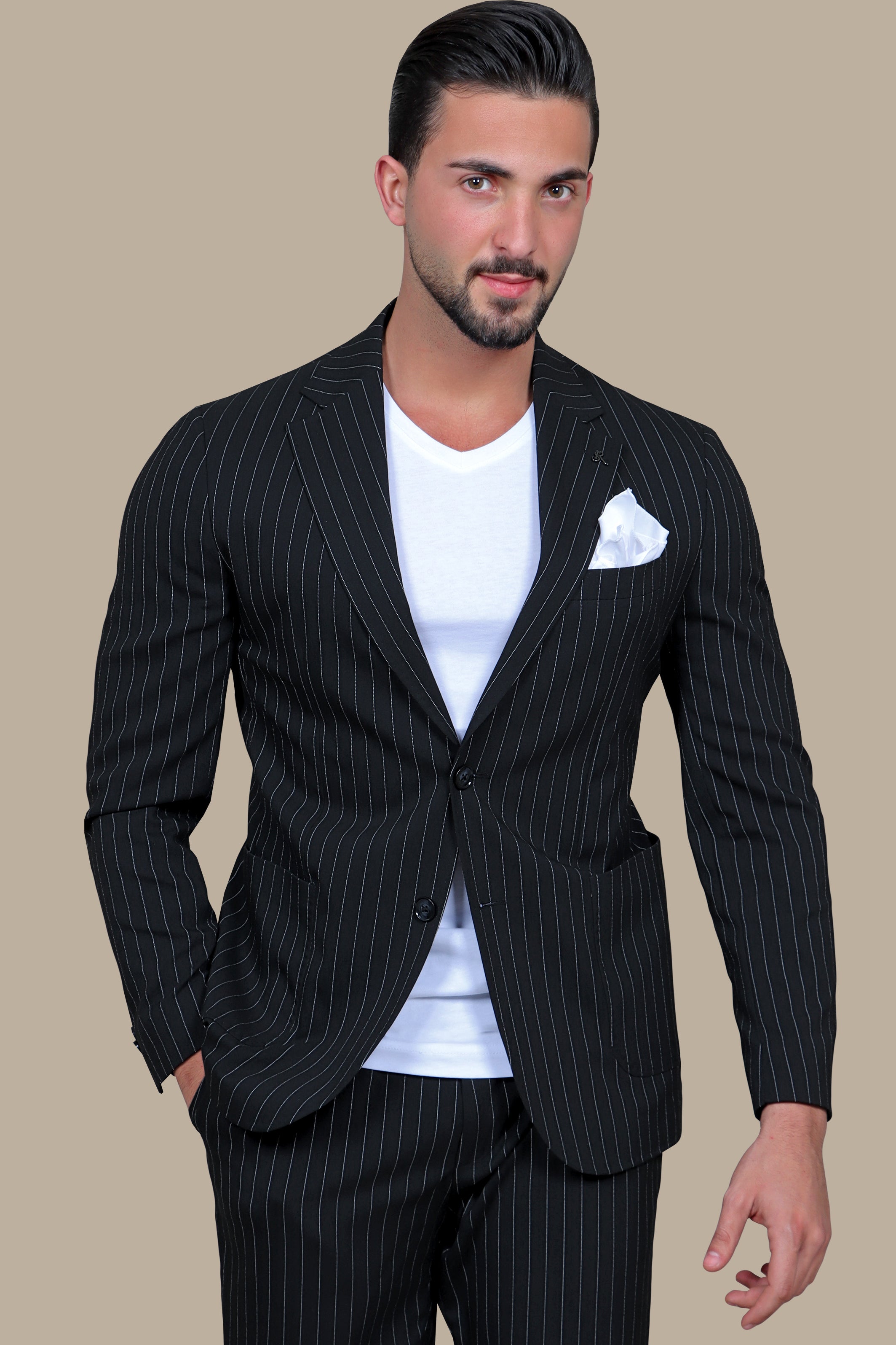 Travel Suit Pinstripe Notch Lapel