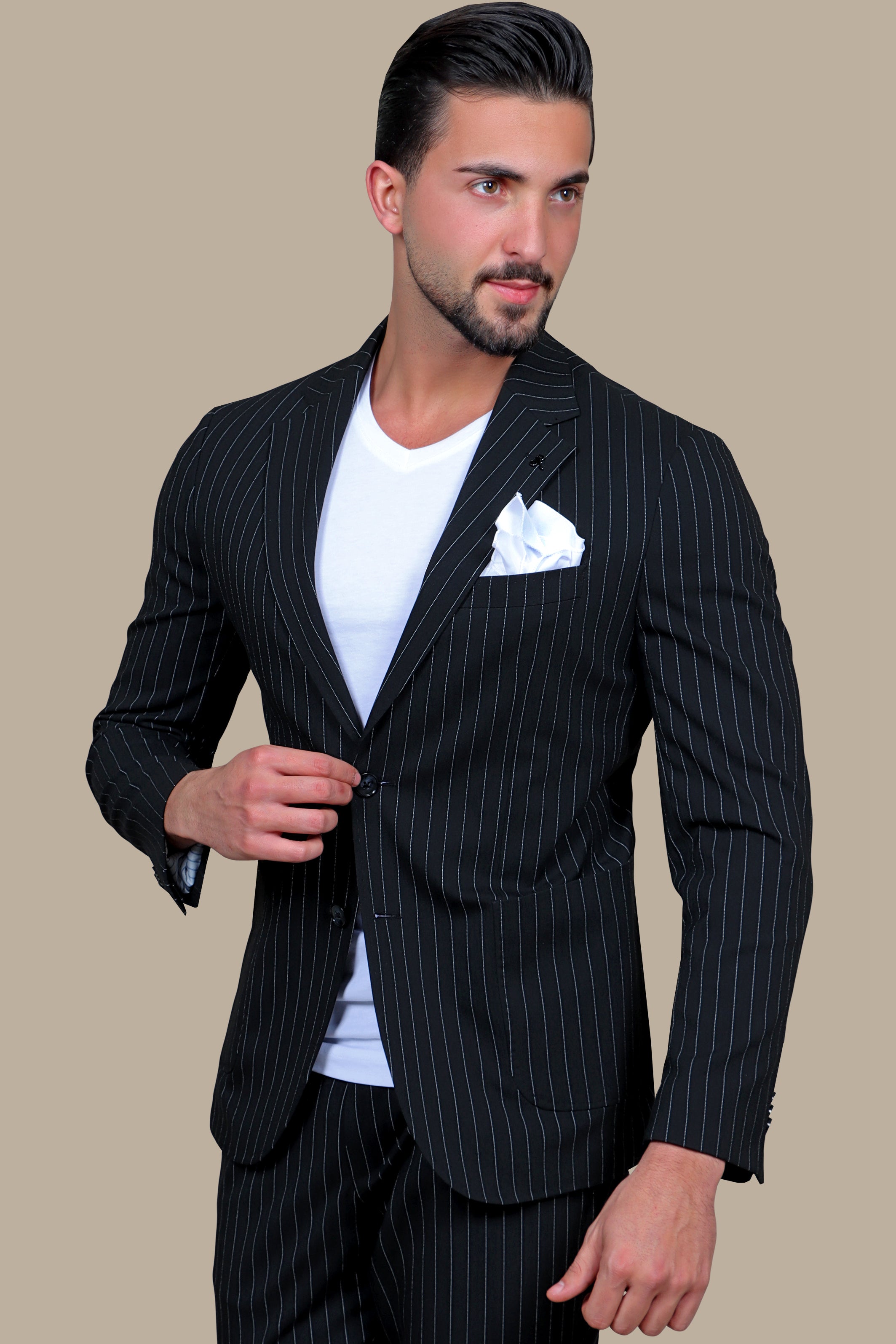 Travel Suit Pinstripe Notch Lapel