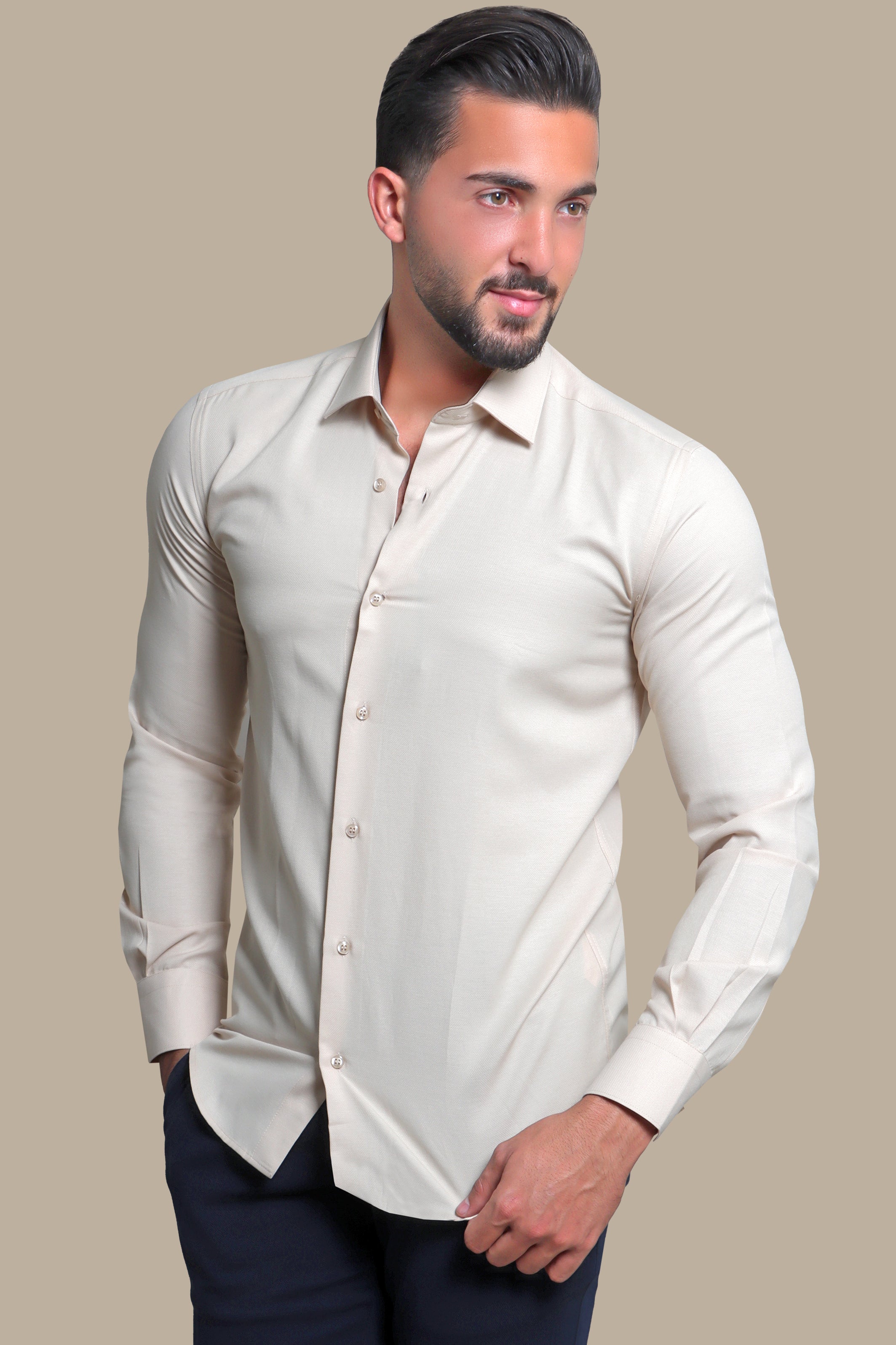 Dark Beige Slim Fit Oxford Shirt