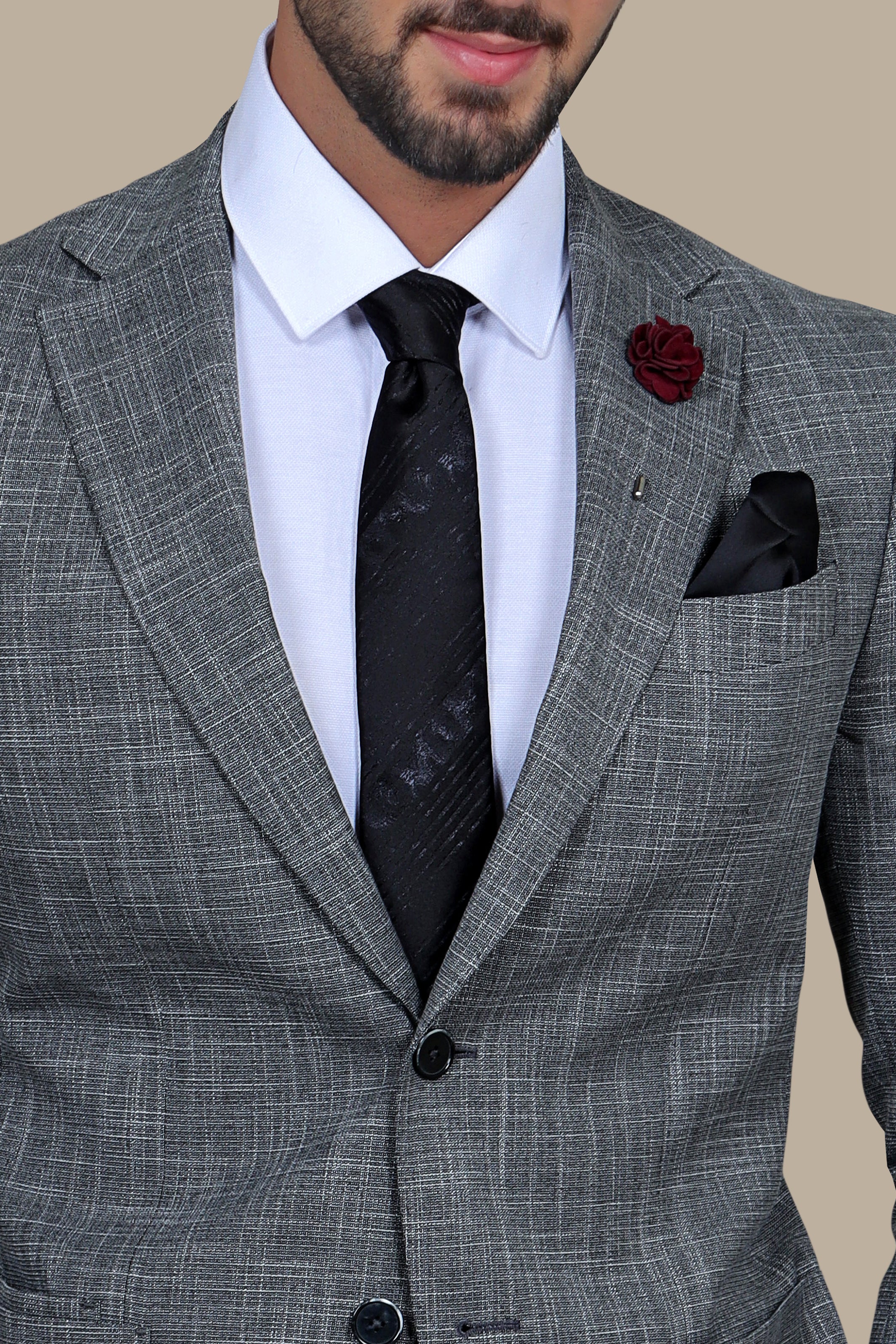 Grey Slim Fit Suit with Down Notch Patch Pockets