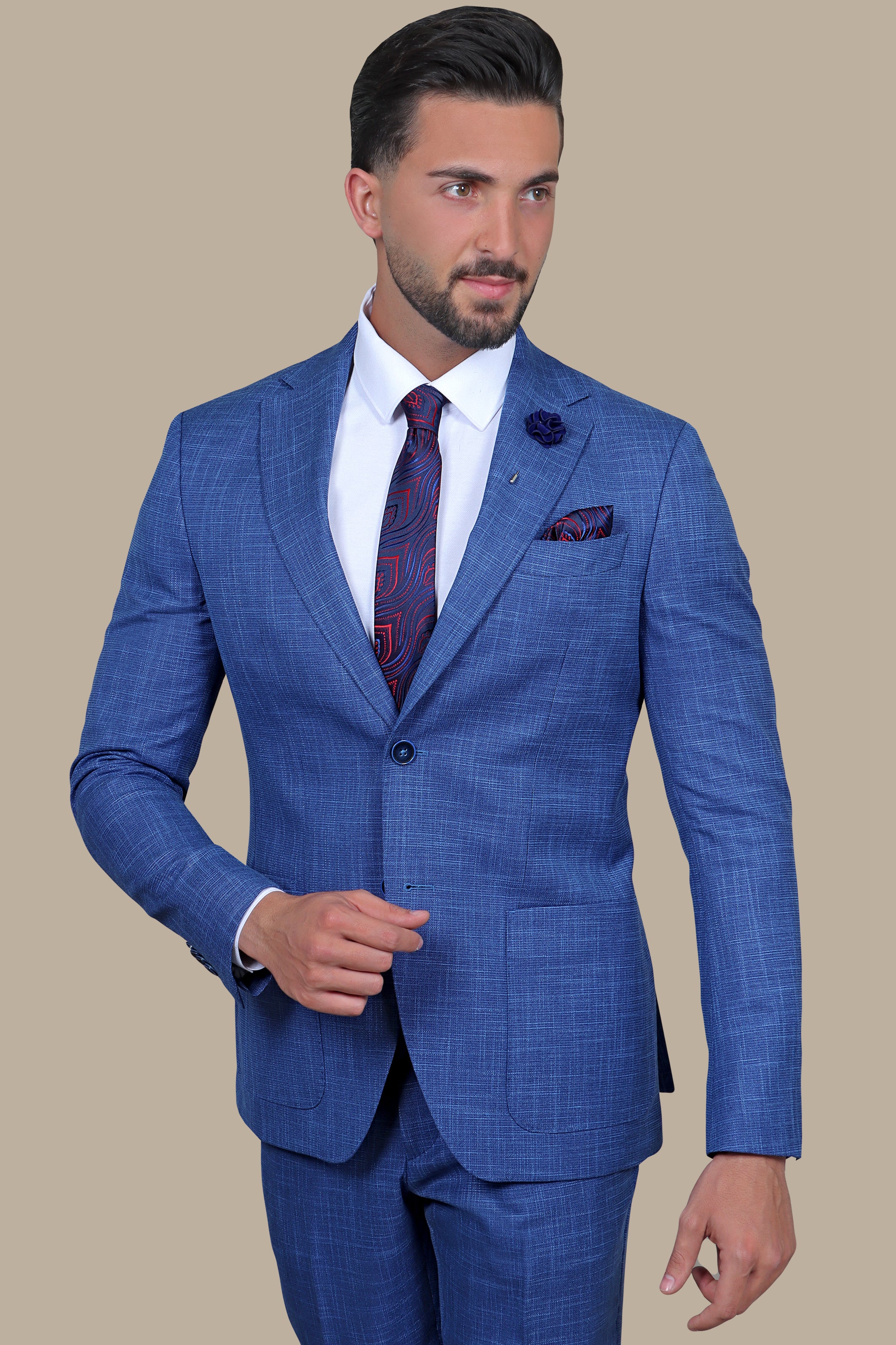 Blue Slim Fit Suit with Patch Pockets