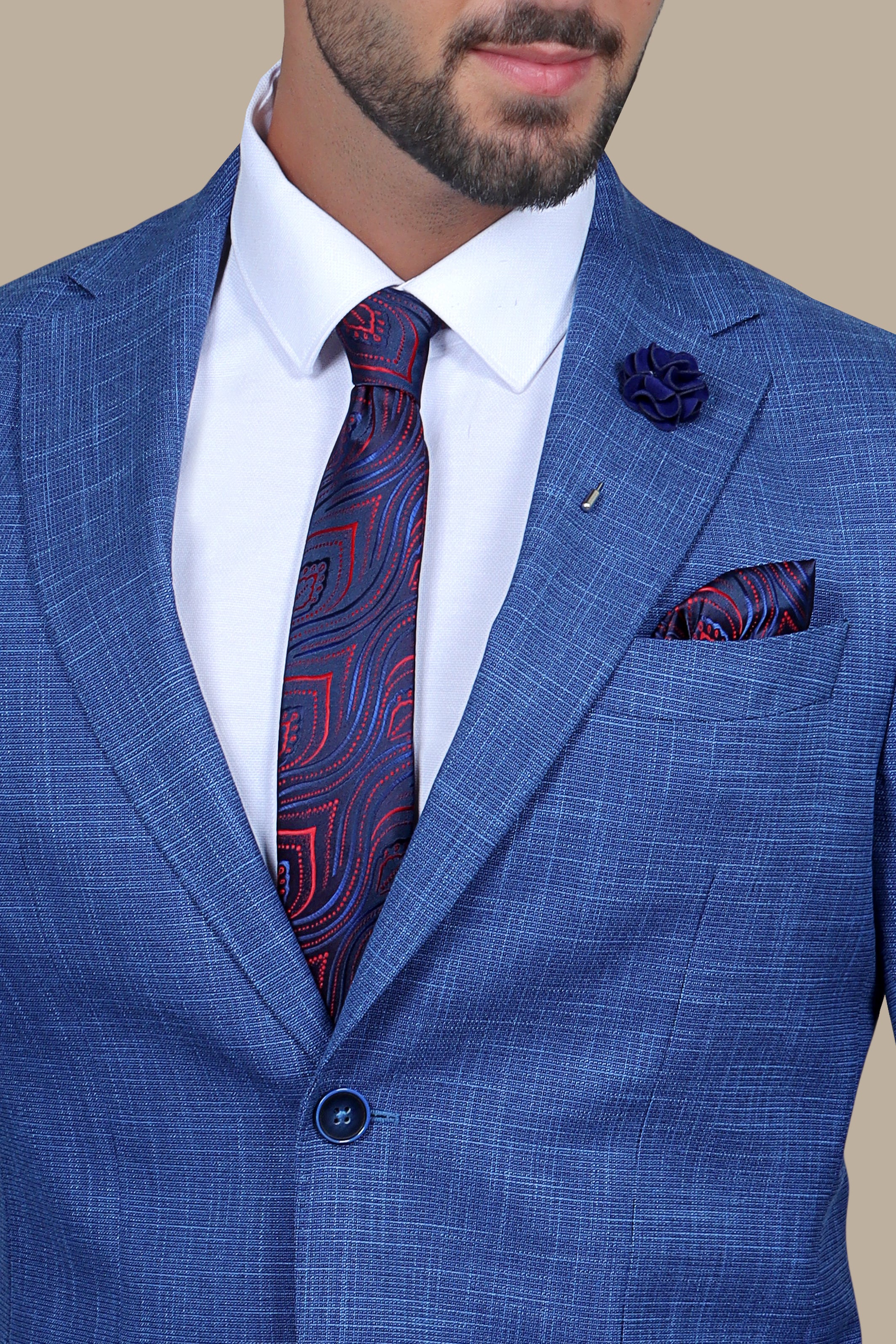 Blue Slim Fit Suit with Patch Pockets