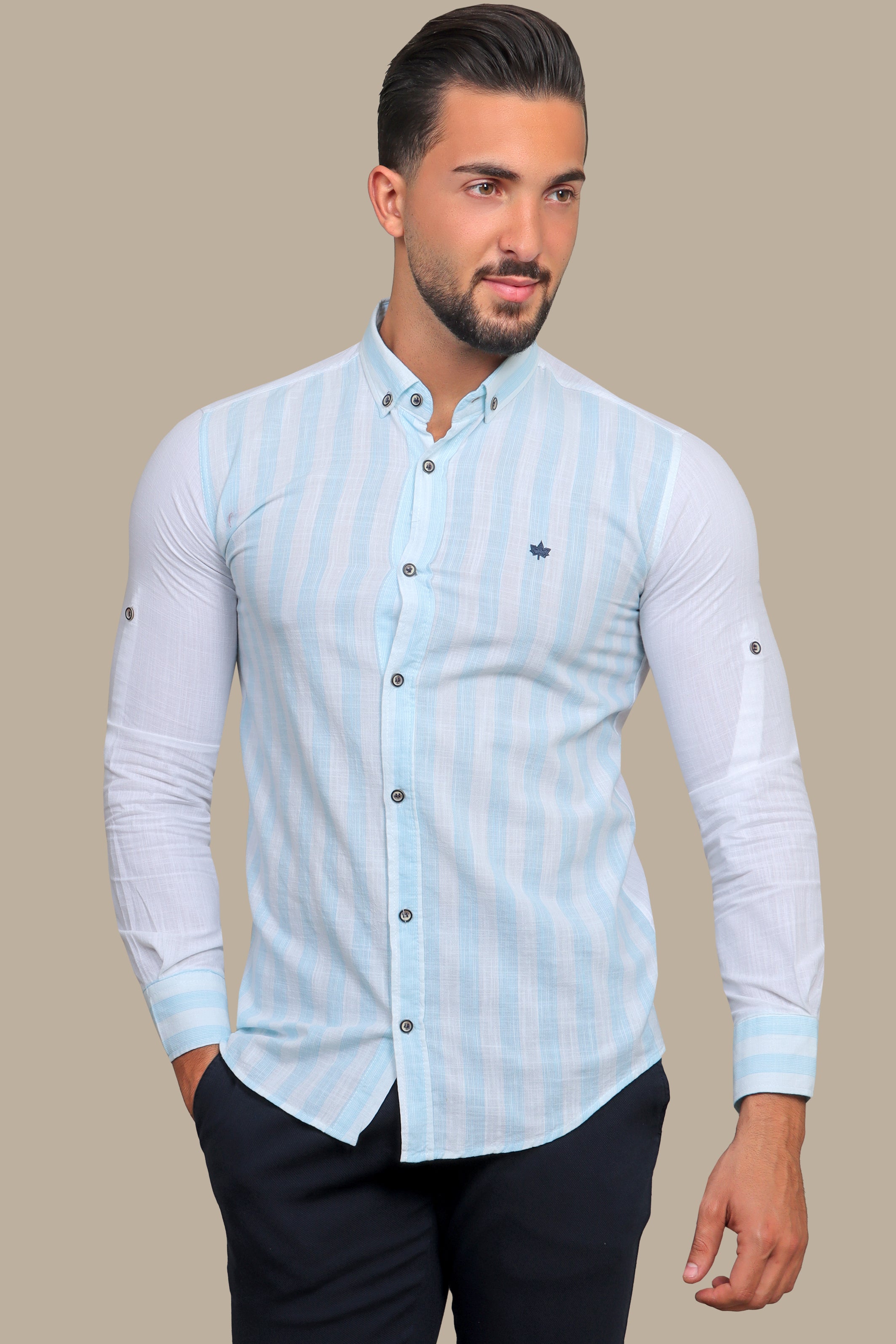 Aqua Linen Striped Shirt