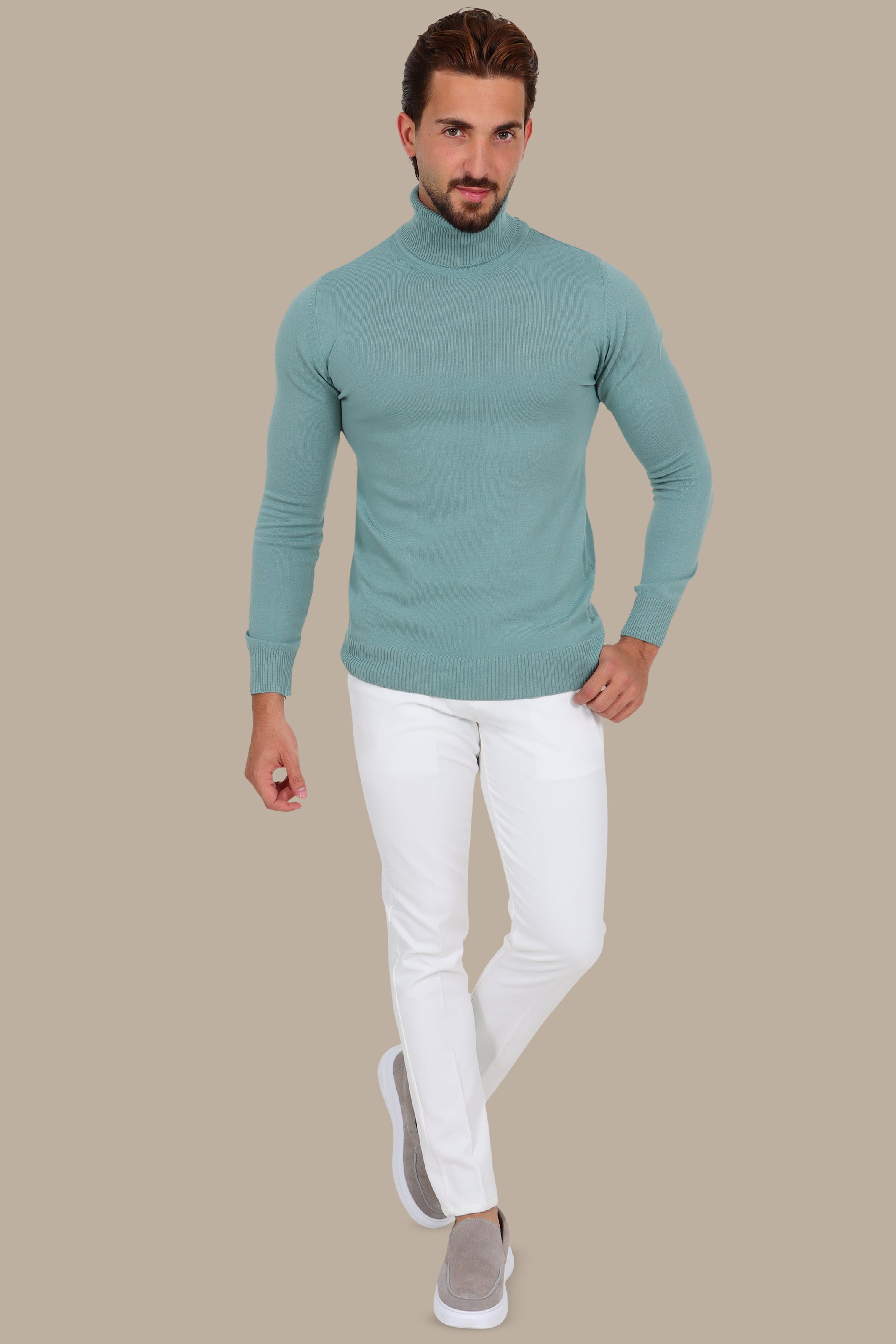Turtle Neck Basic Sweater in Mint
