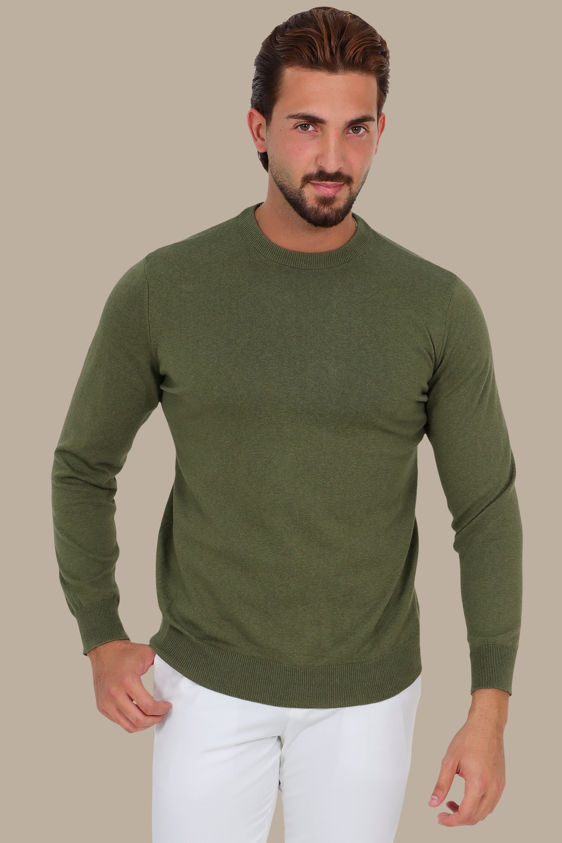 Khaki Round Neck Sweater