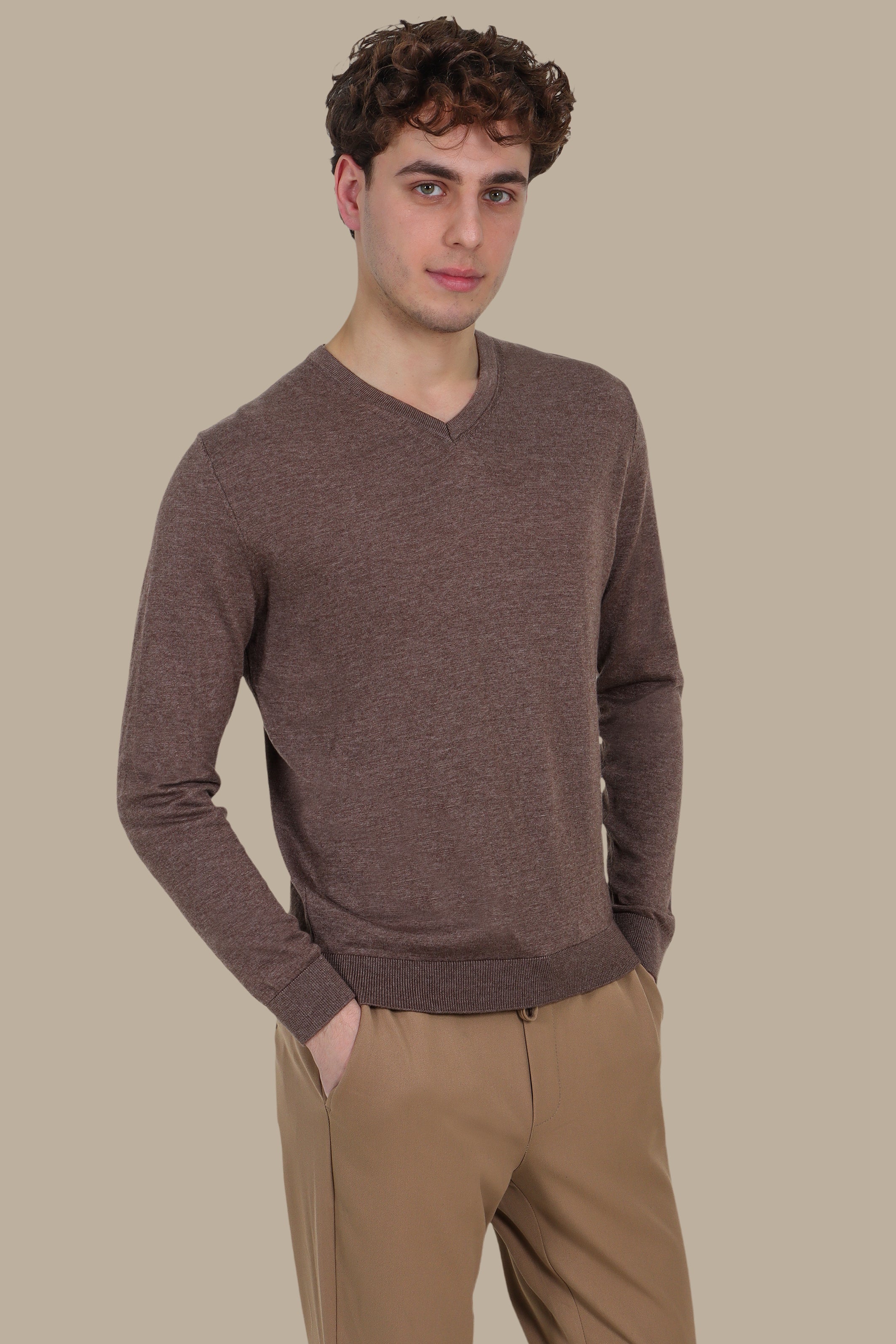 Light Brown V-Neck Sweater