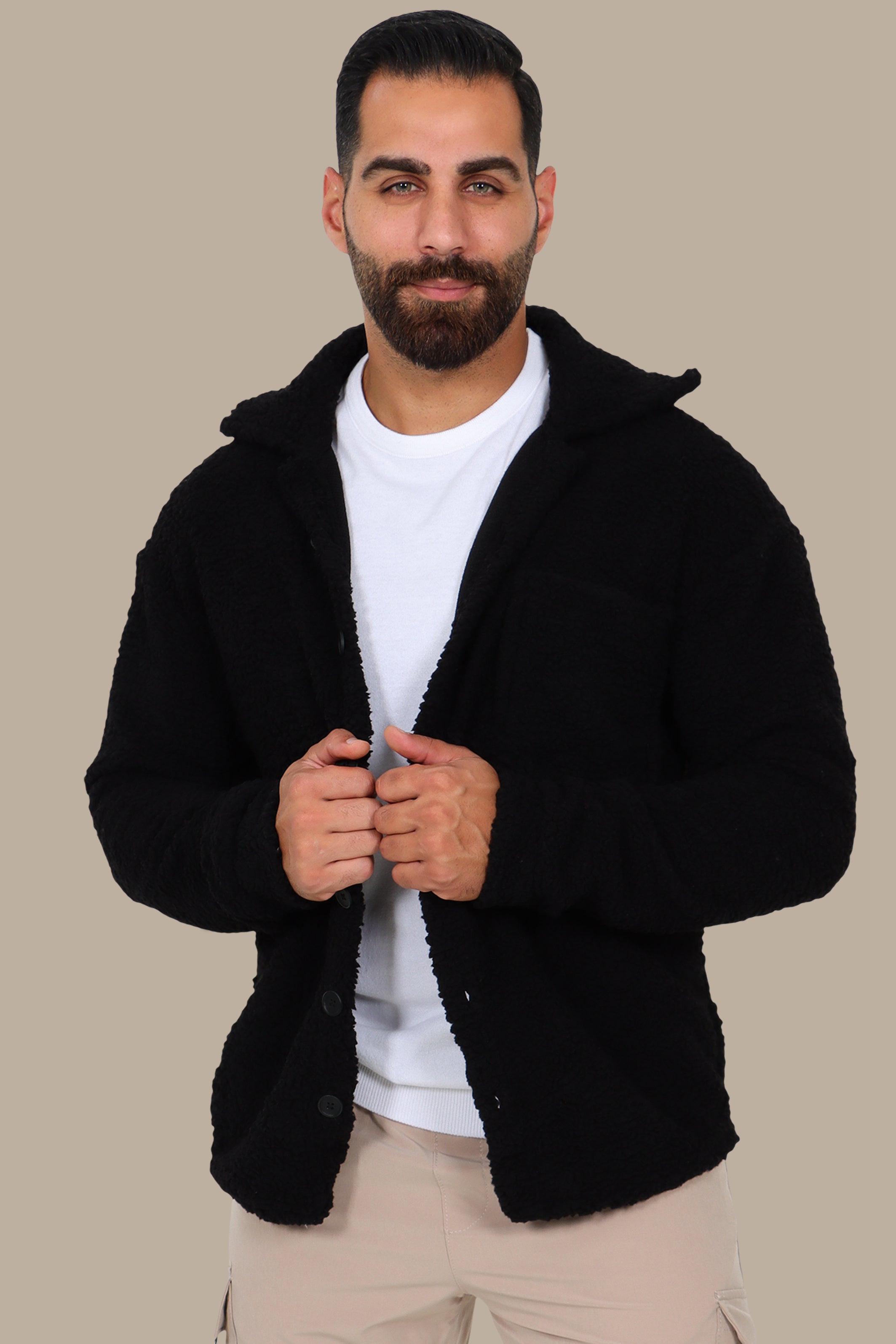 Black Teddy-Lamp Buttoned Cardigan