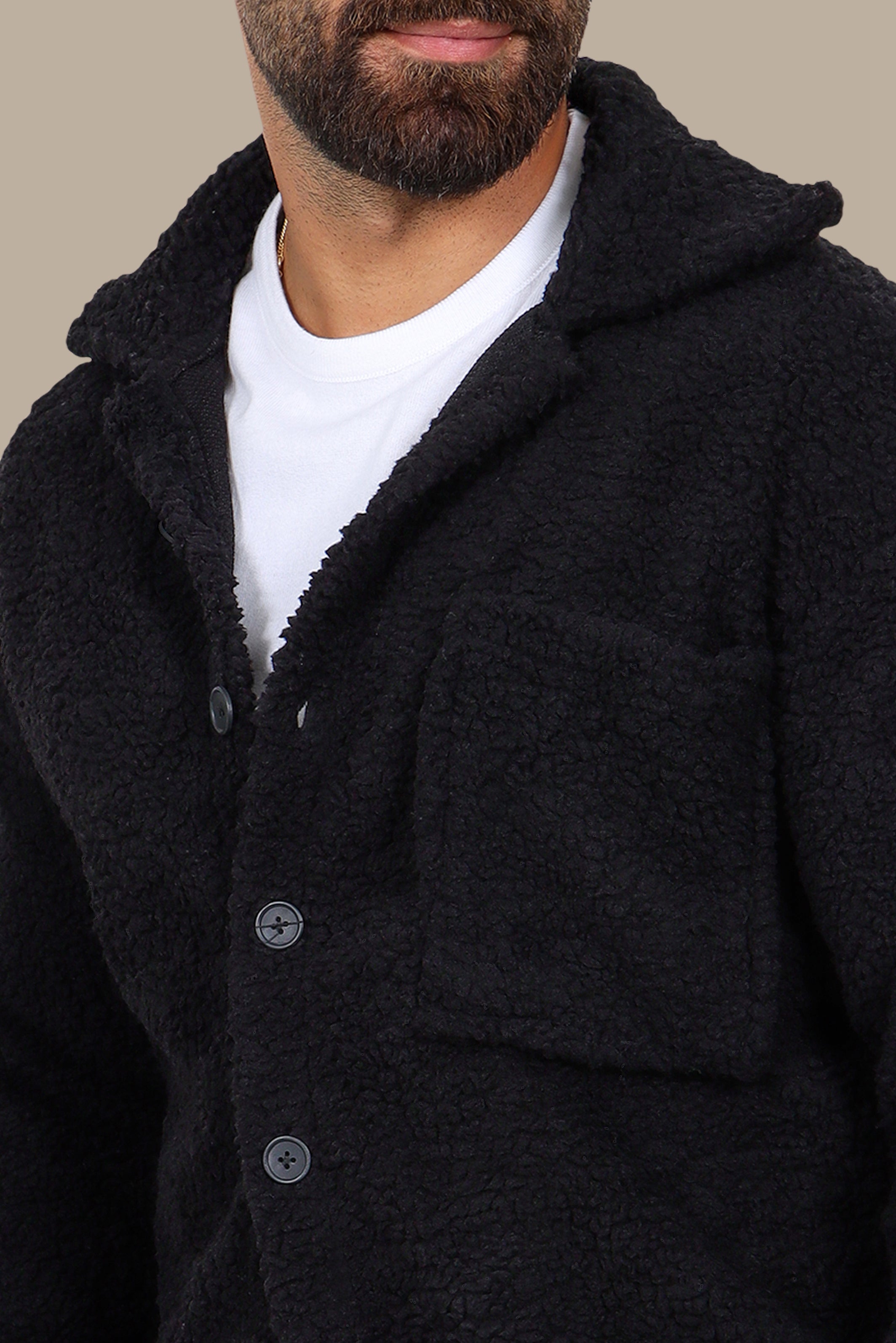 Black Teddy-Lamp Buttoned Cardigan