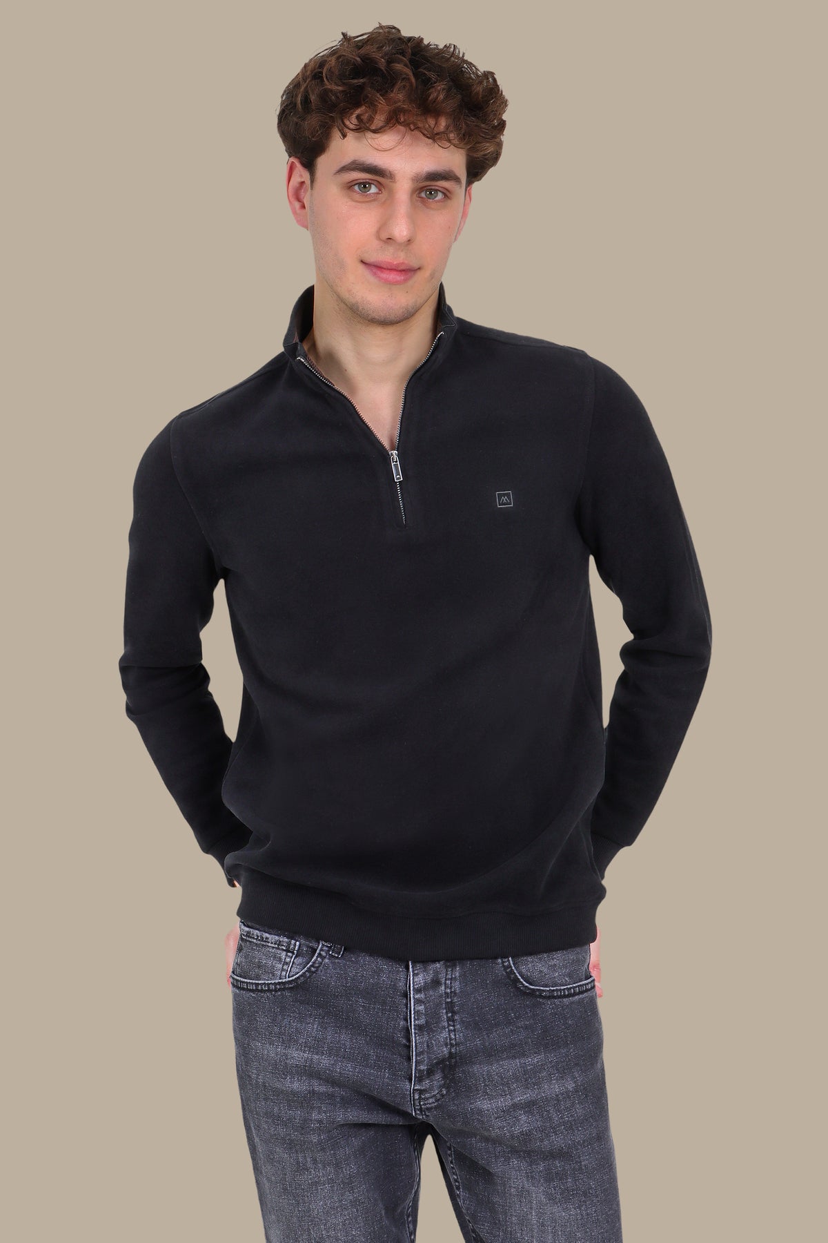 Luxurious Comfort: Black Velvet Half-Zipper Sweater