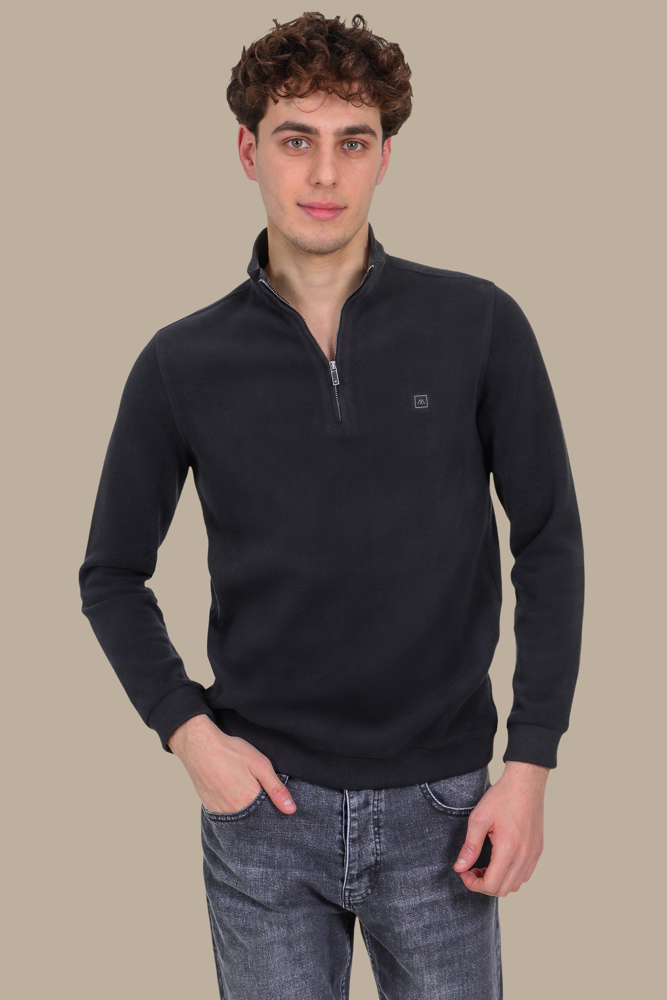 Luxurious Comfort: Black Velvet Half-Zipper Sweater