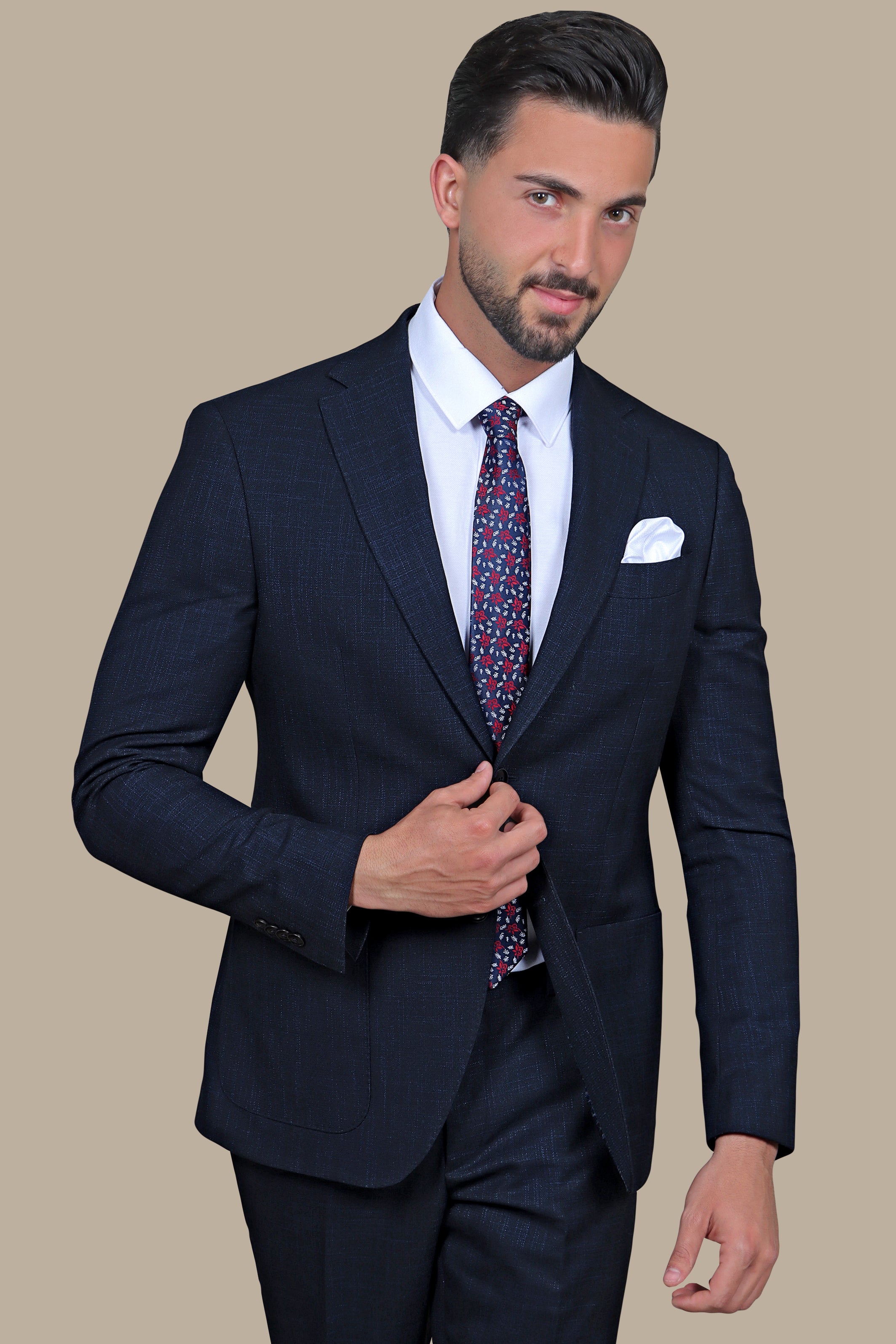 Dark Navy Slim Fit Suit with Down Notch Patch Pockets