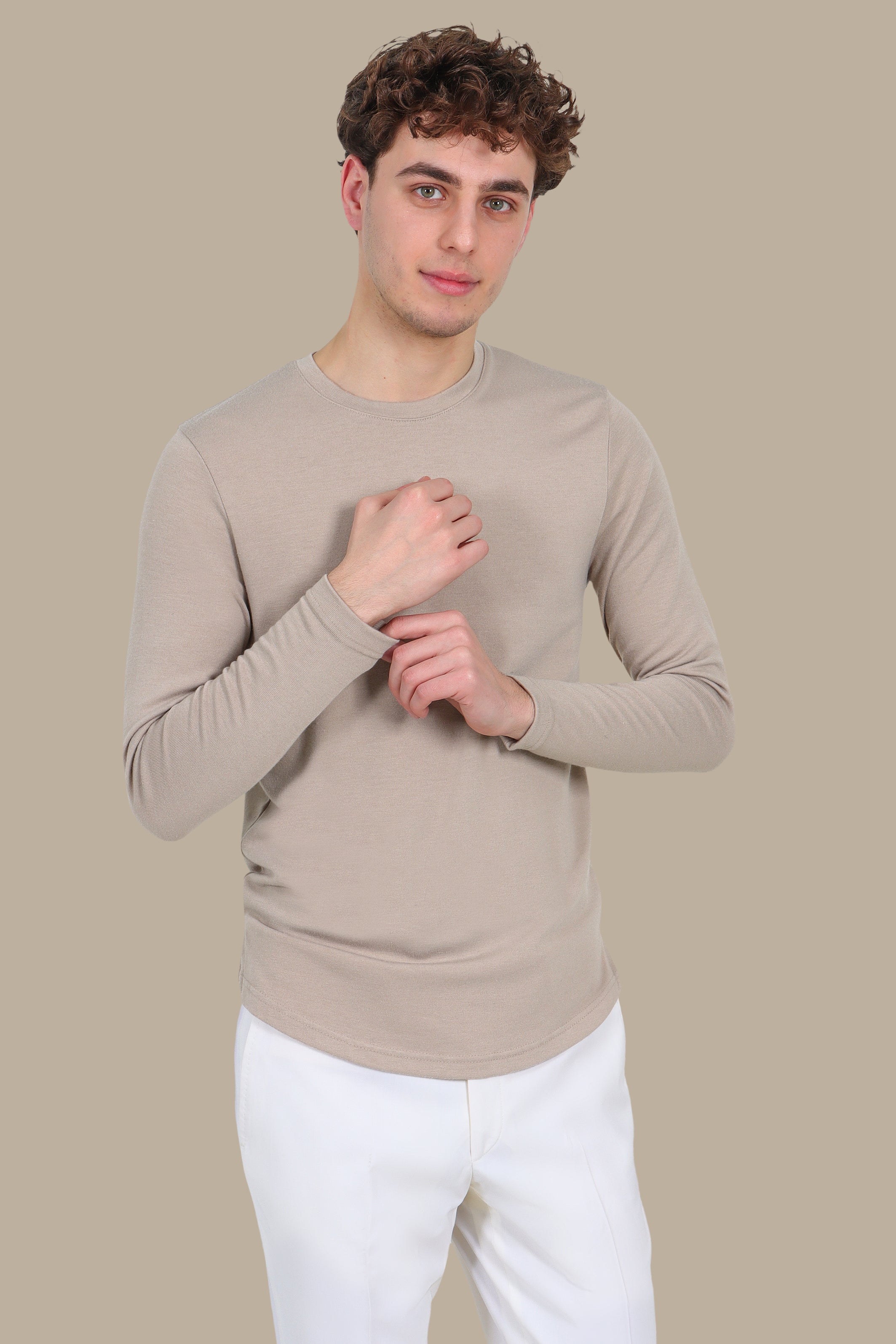 Beige Long Sleeve Top with Back Wings Print