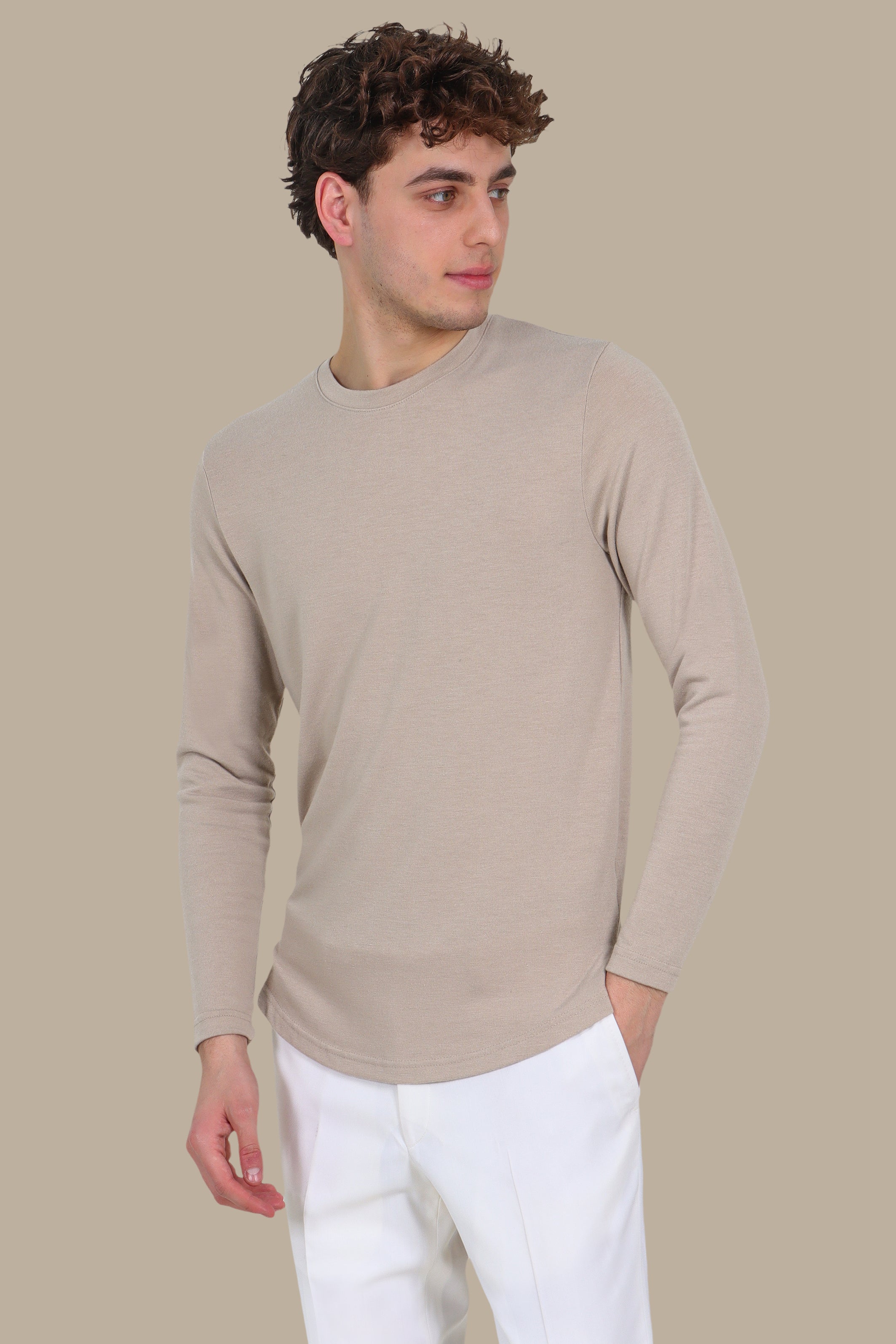 Beige Long Sleeve Top with Back Wings Print