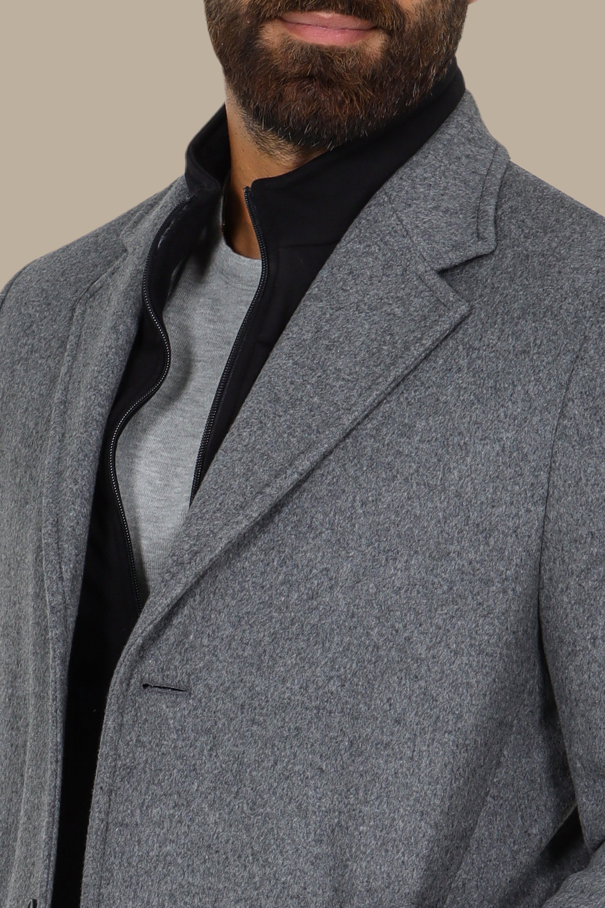 Grey Basic Coat with Detachable Collar