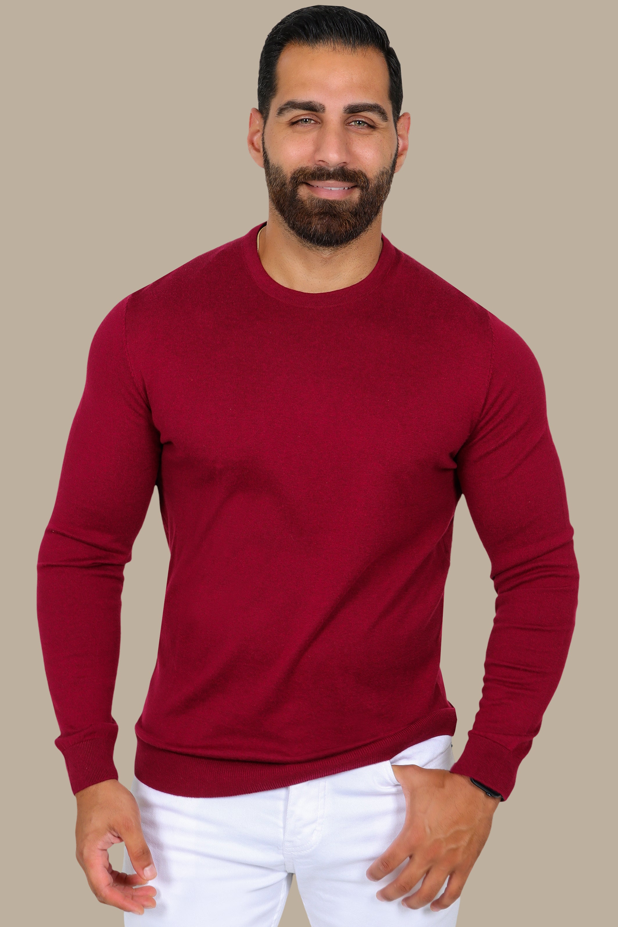 Burgundy Round Neck Basic Sweater