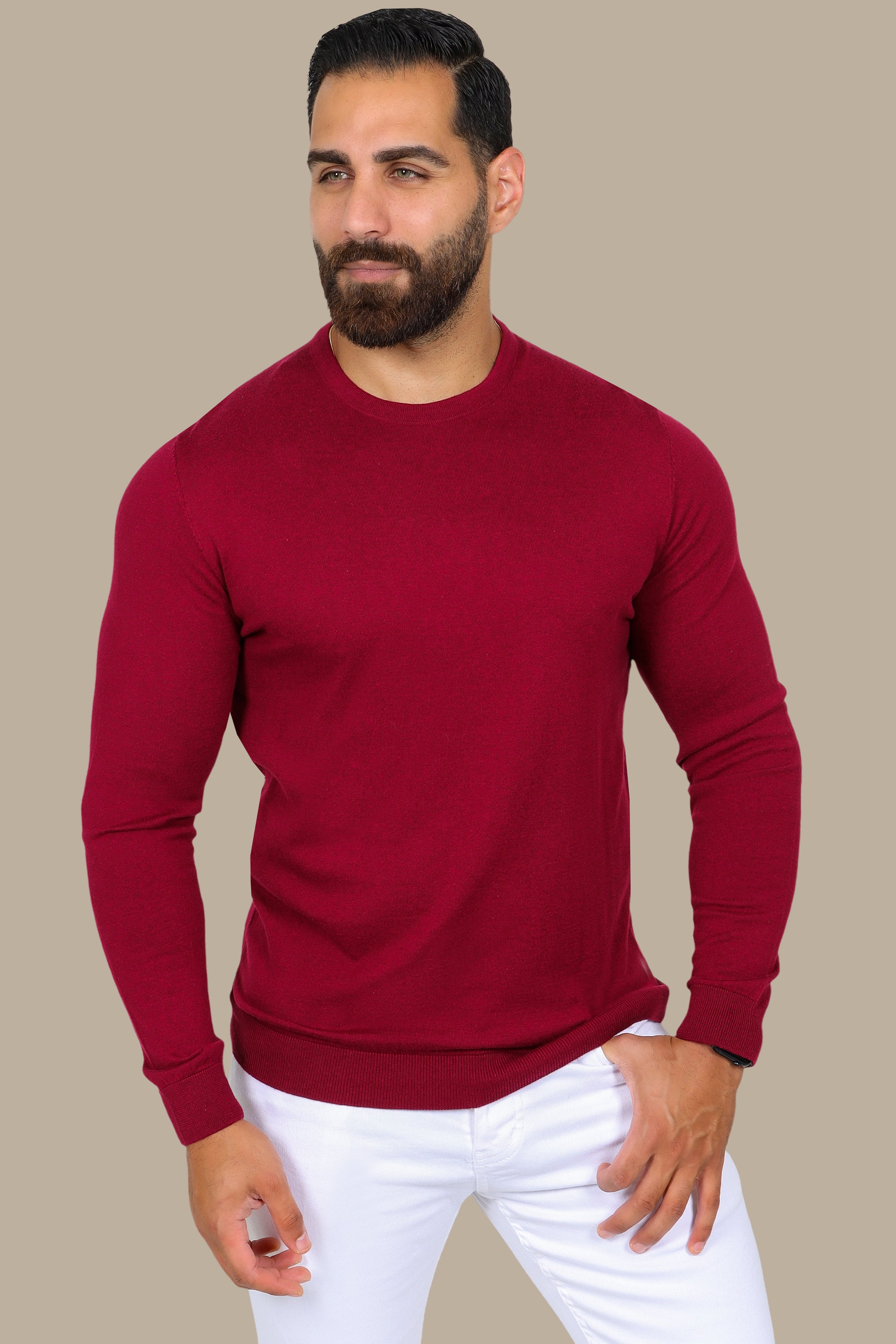 Burgundy Round Neck Basic Sweater
