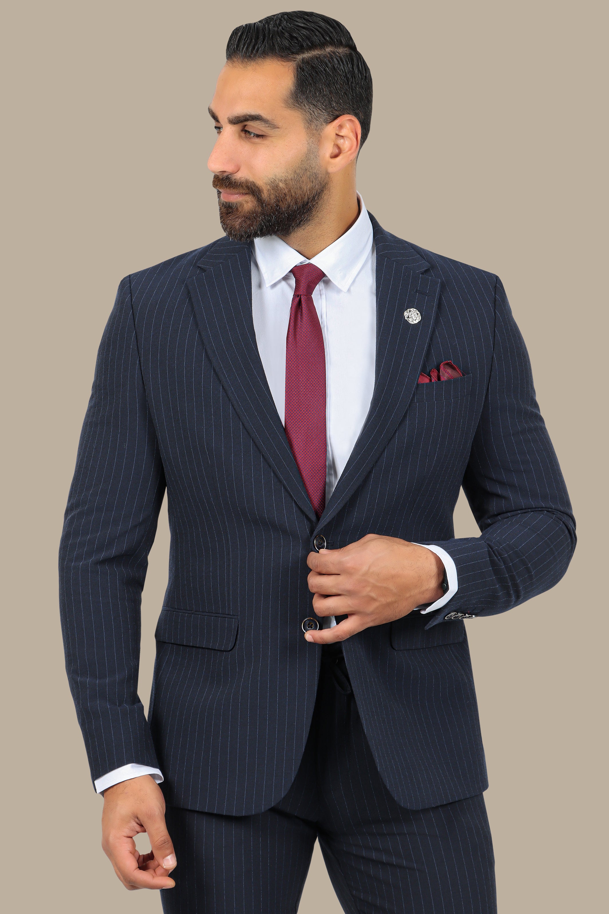 Travel Suit 2-Piece Navy Lycra Pin Stripes