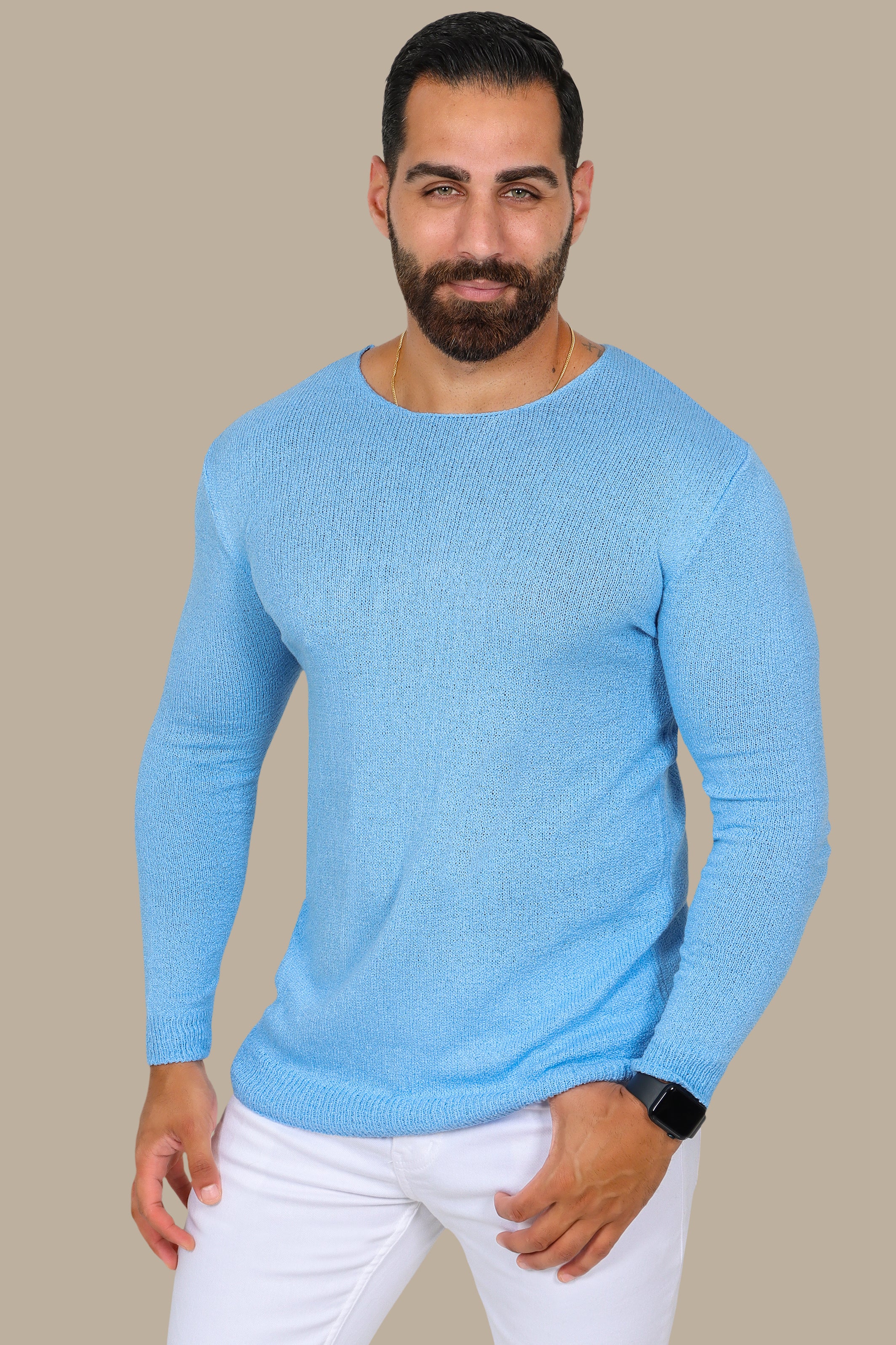 Classic Comfort: Light Blue Mercerized Plain Sweater