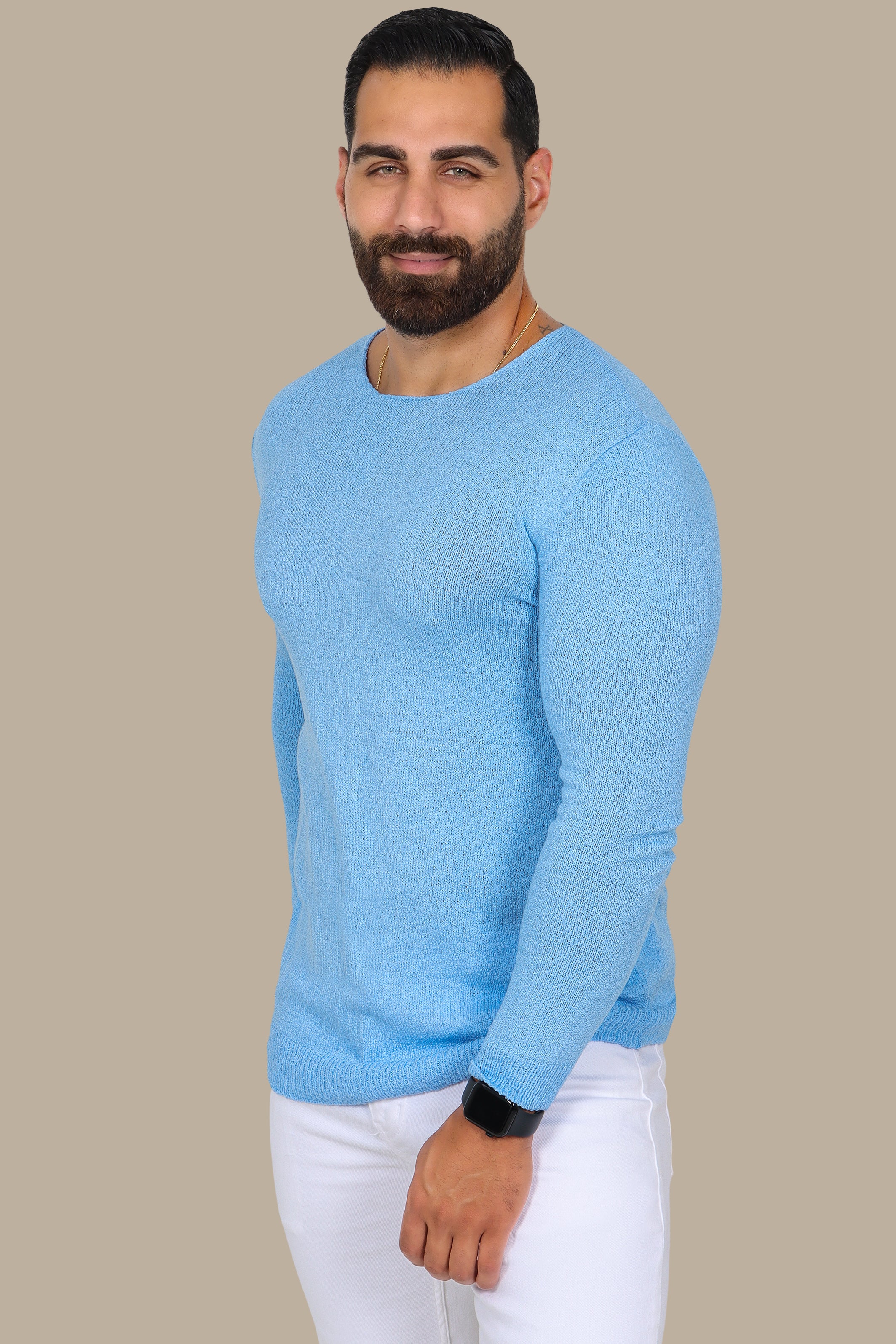 Classic Comfort: Light Blue Mercerized Plain Sweater