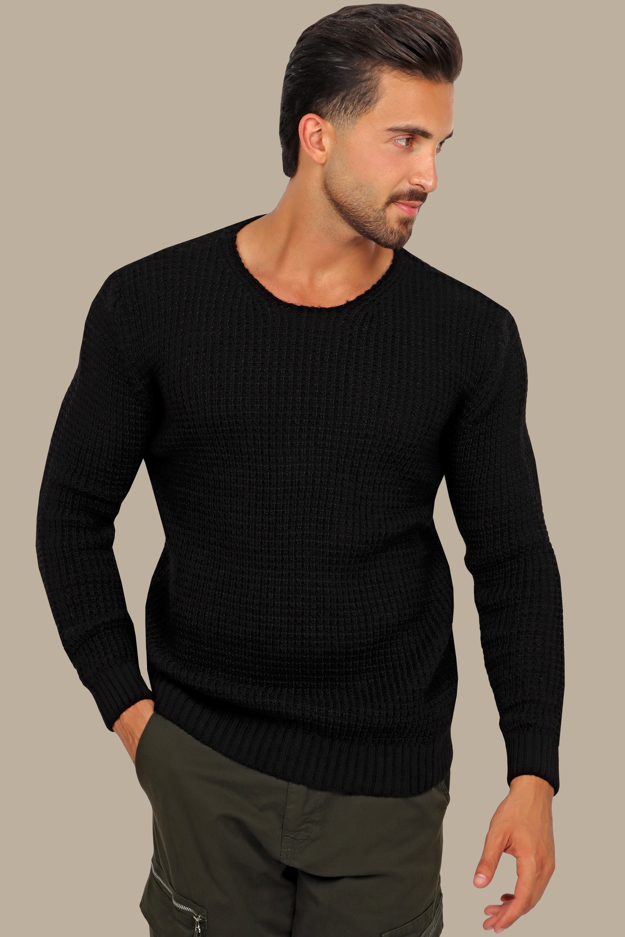 Black  Knitted Open Neck Sweater