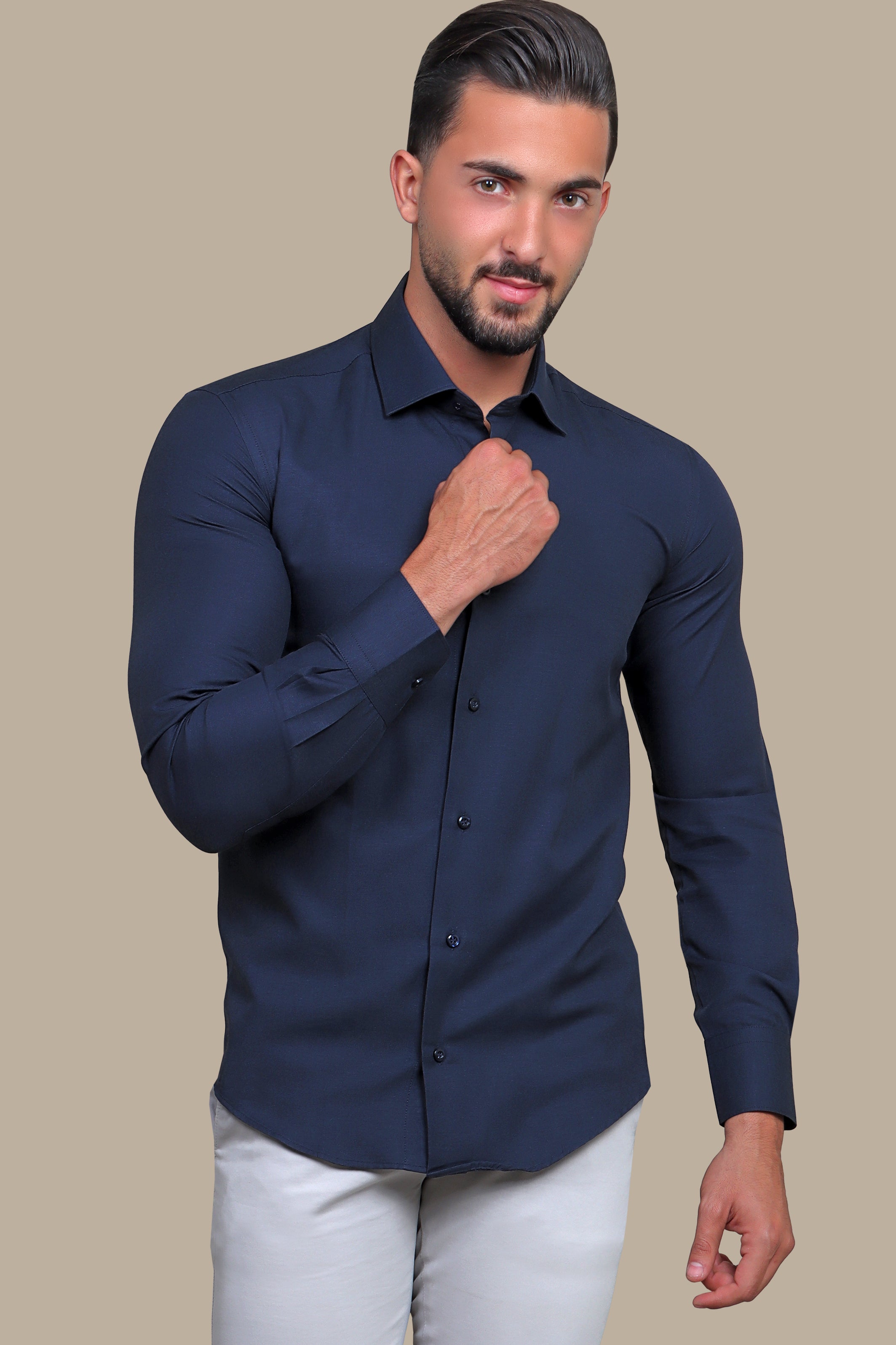 Navy Chambray Slim Fit Shirt