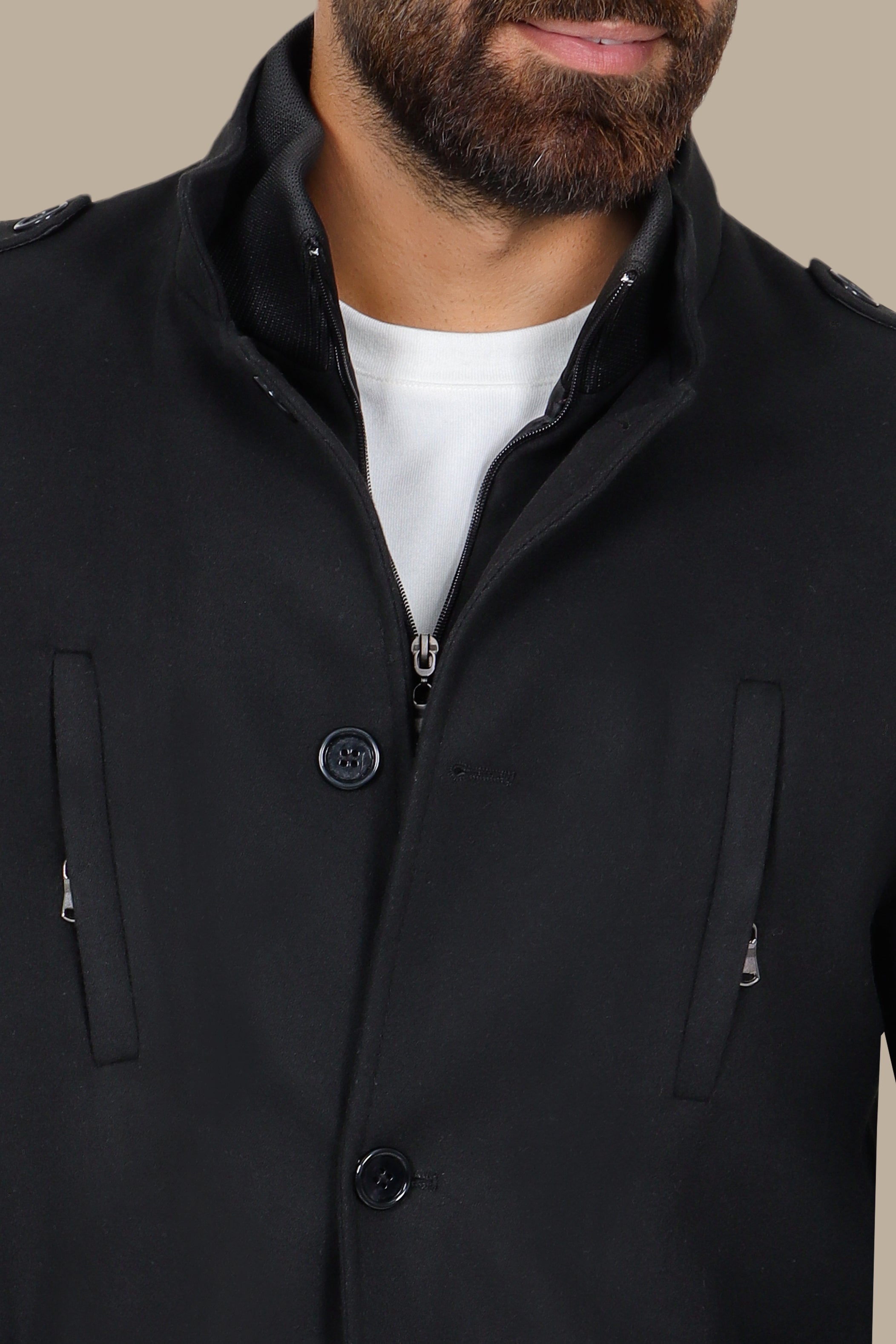 Black Coat with Detachable Mao Collar