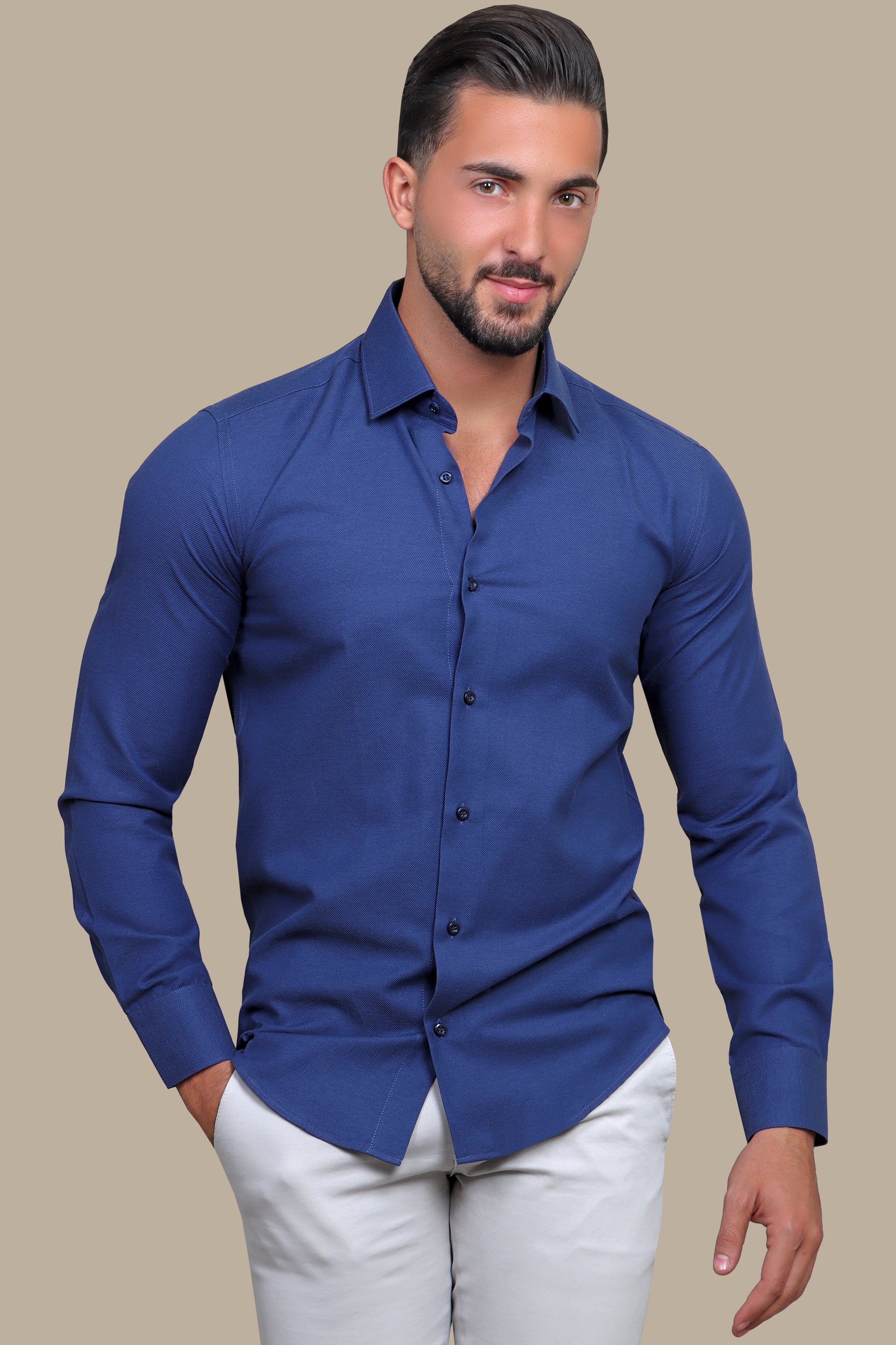 Nautical Elegance: Navy Oxford Slim Fit Shirt