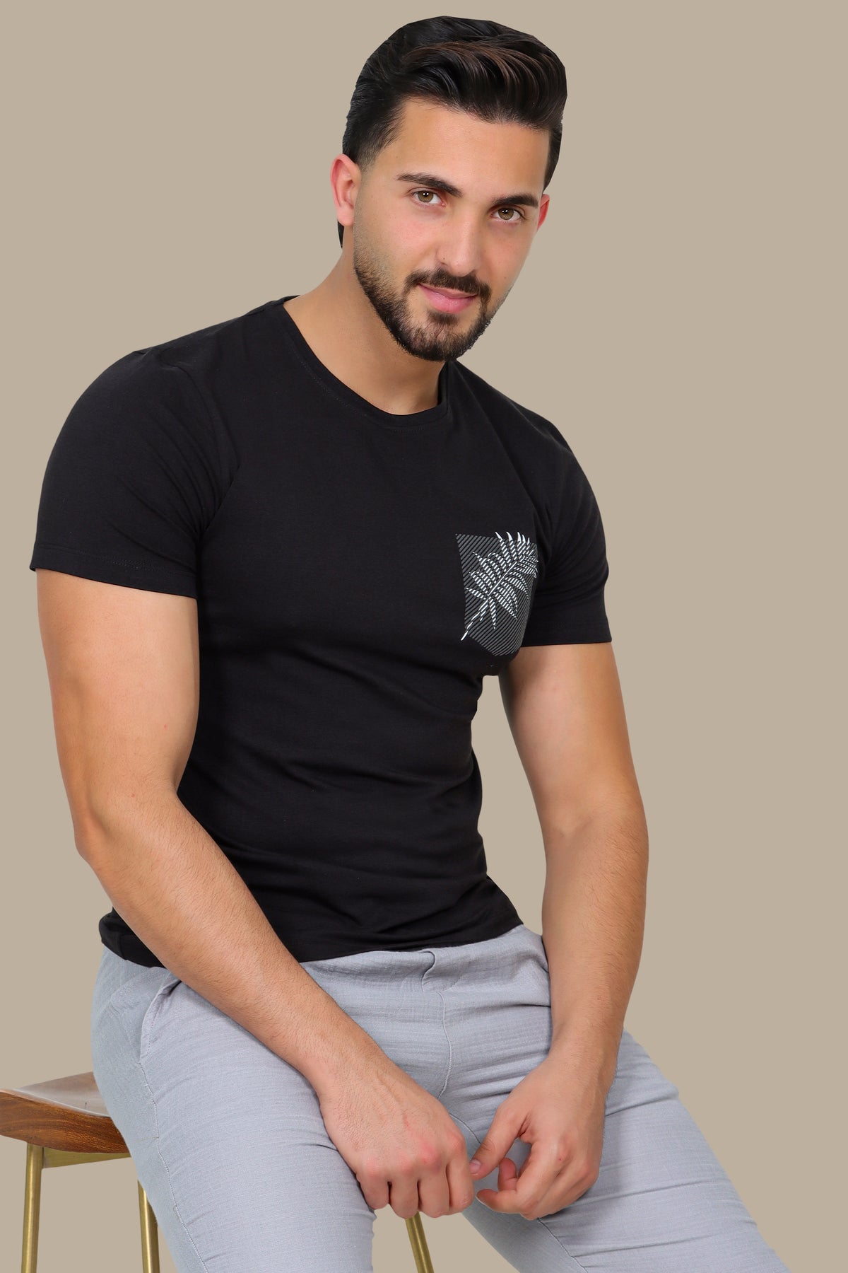Pocket Detail T-Shirt with Leaf Print