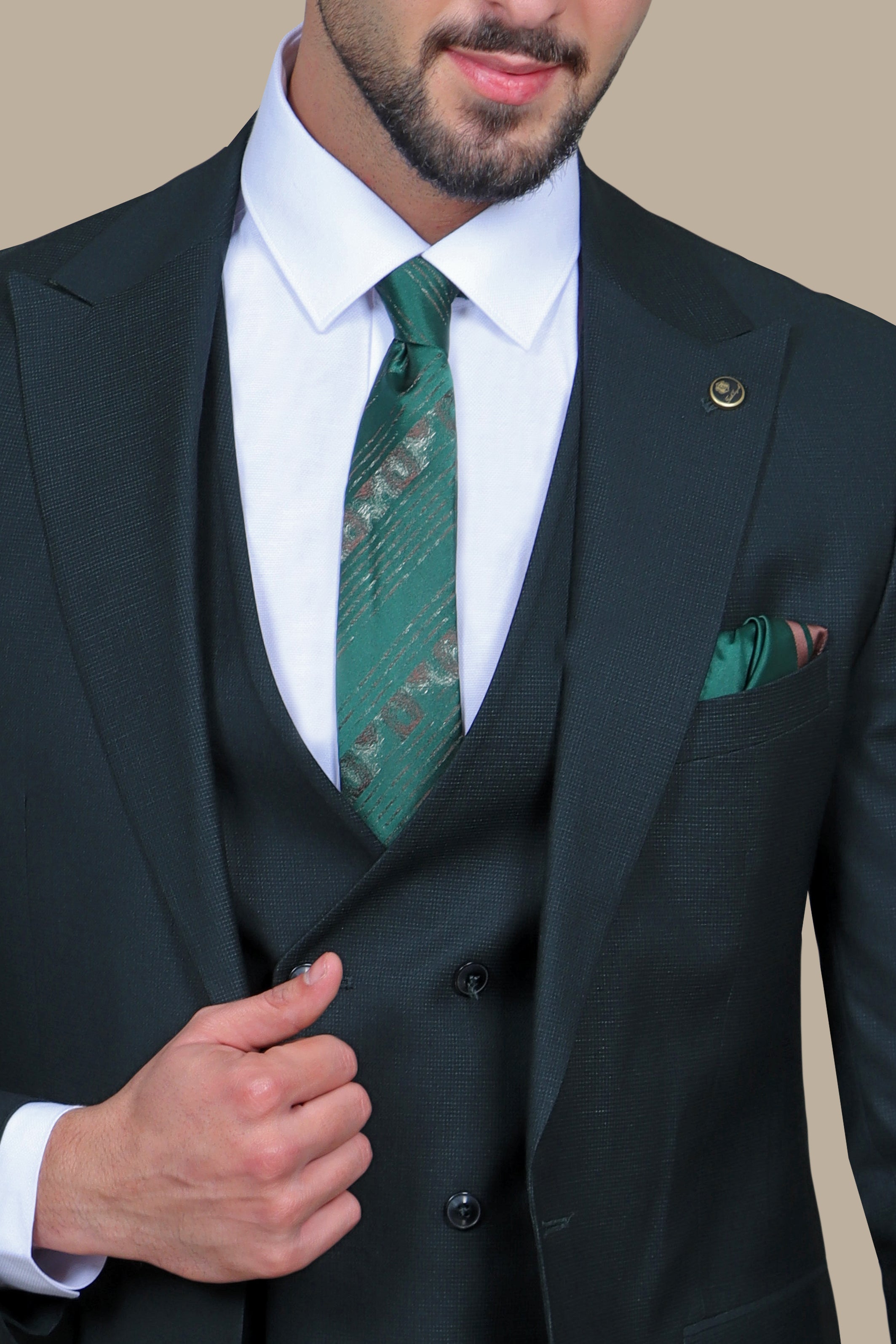 Sophisticated Dark Green Suit with Small Checks: The Peak of Elegance in 3 Pieces