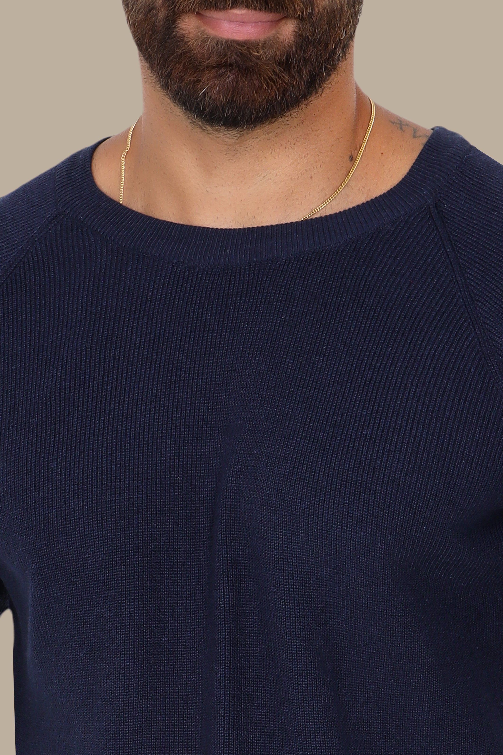 Navy Round Neck Sweater with Shoulder Cup