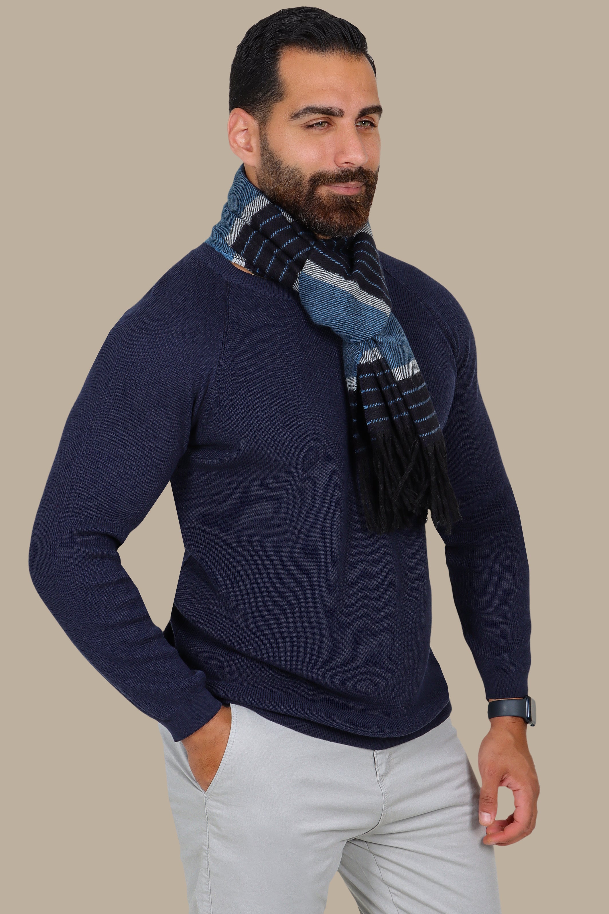 Navy Round Neck Sweater with Shoulder Cup