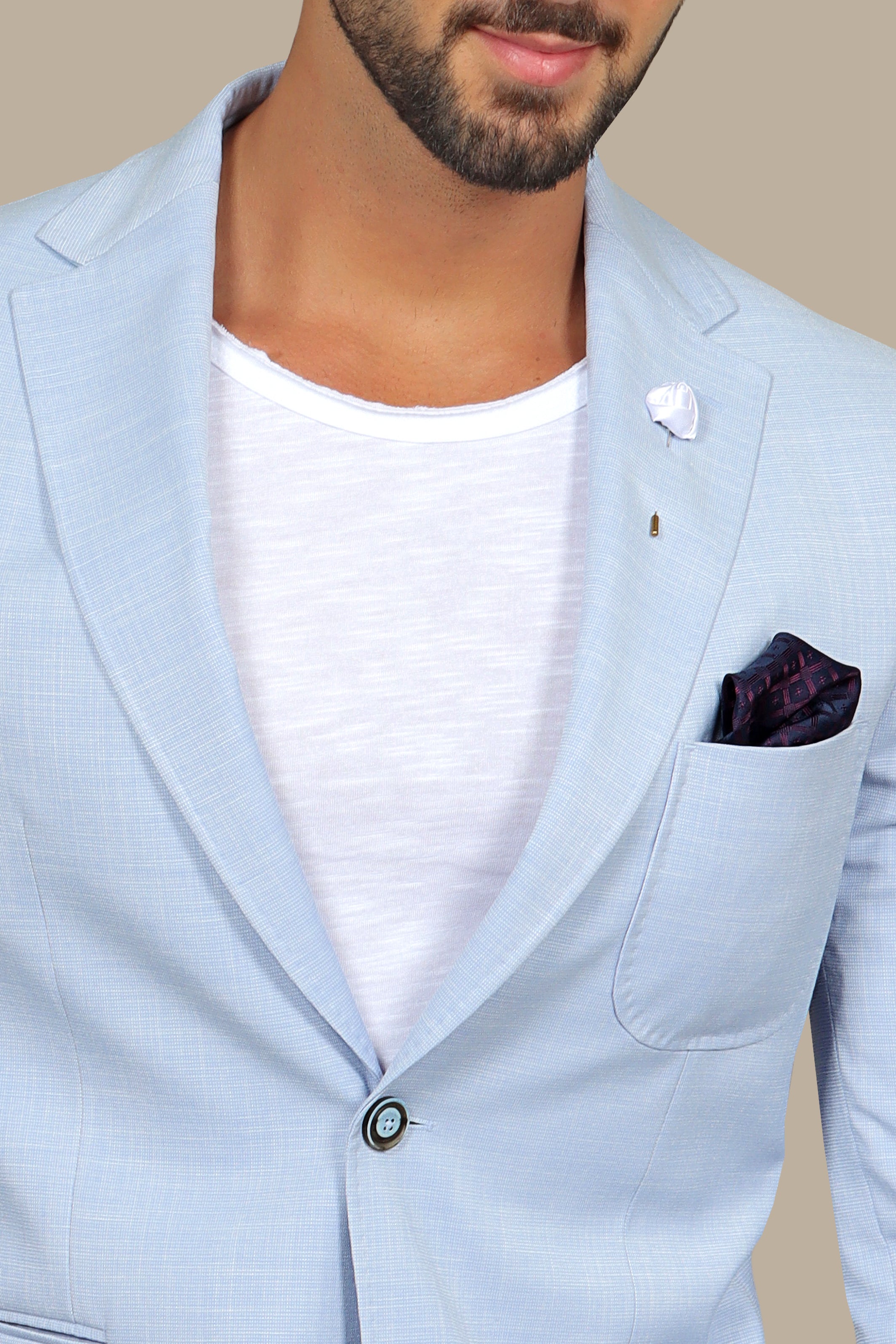 Light Blue Slim Fit Blazer with Notch Lapel