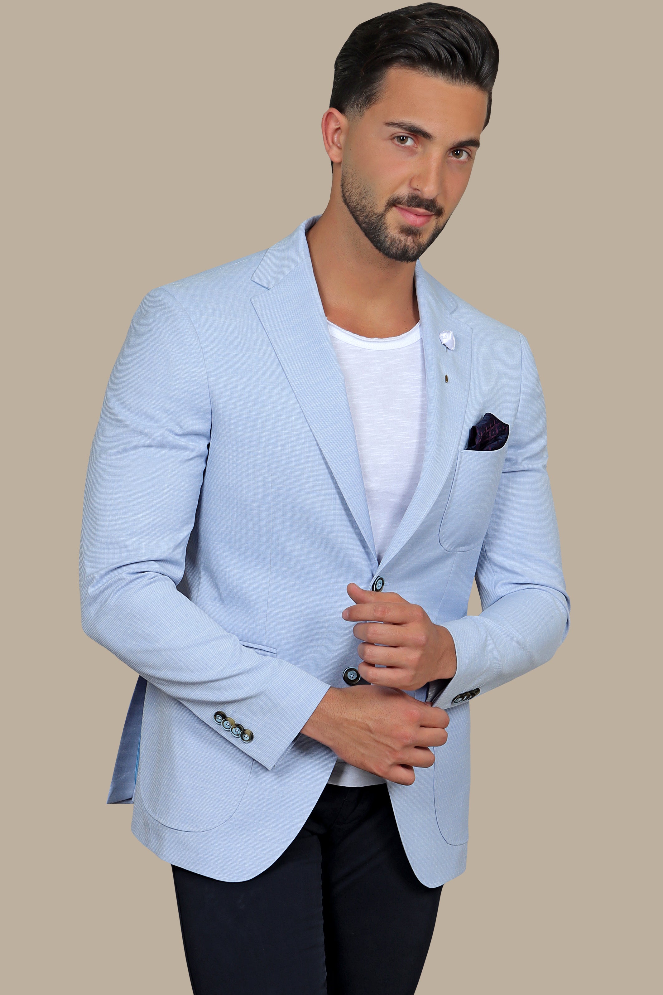 Light Blue Slim Fit Blazer with Notch Lapel