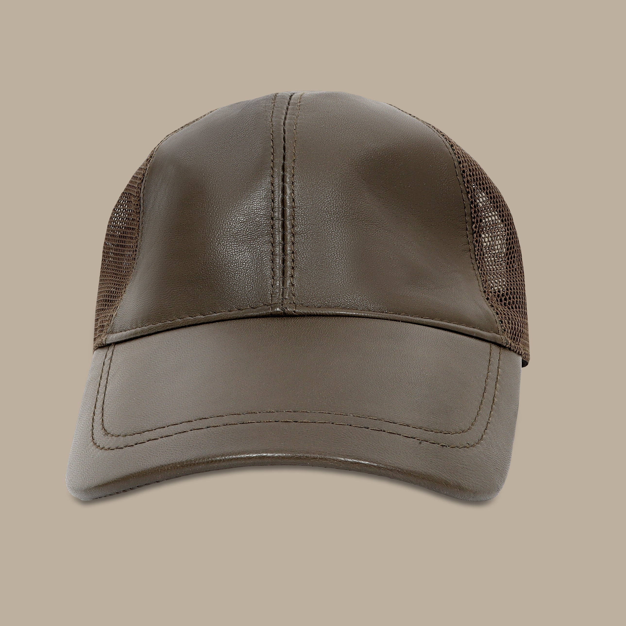 Khaki Half Leather Hat