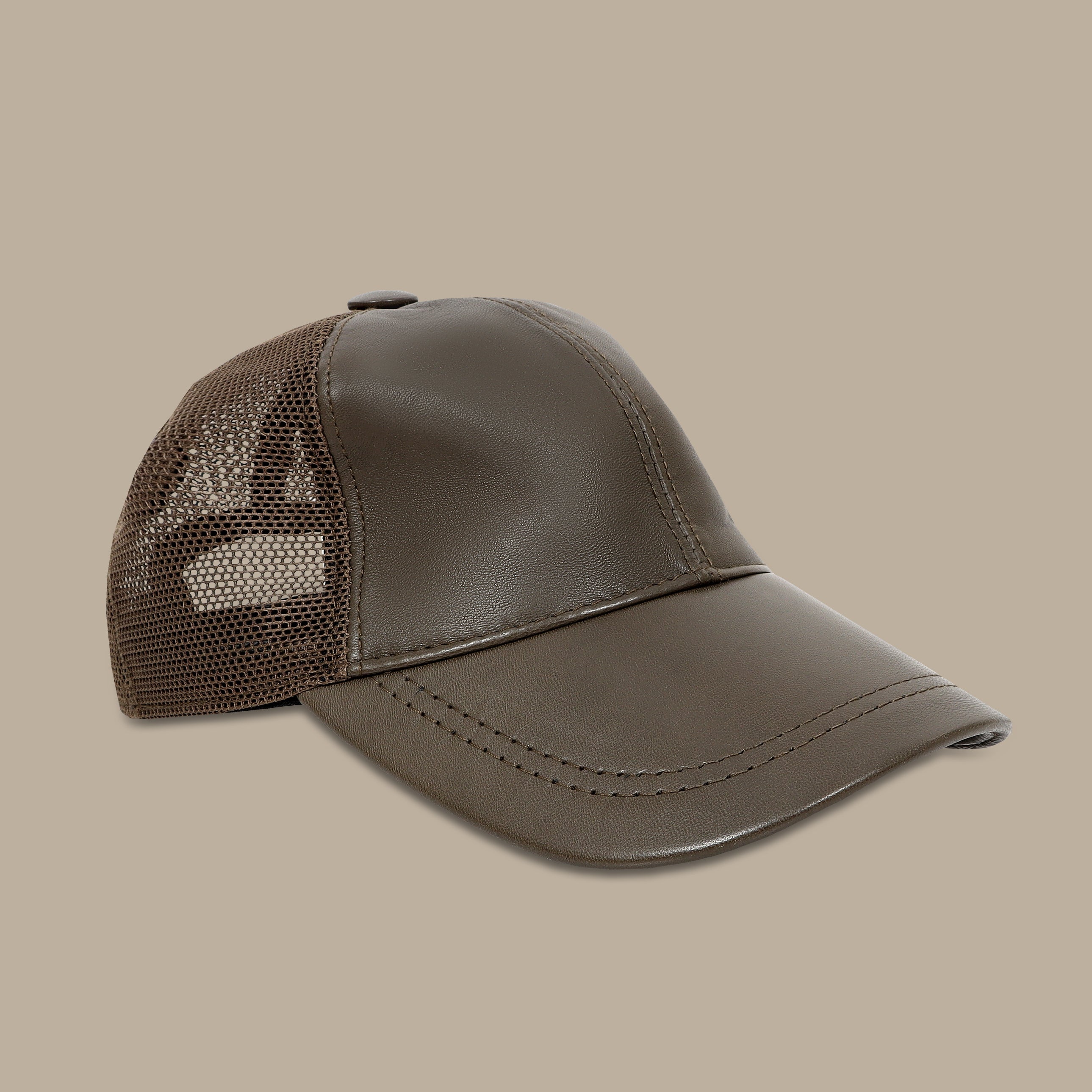 Khaki Half Leather Hat