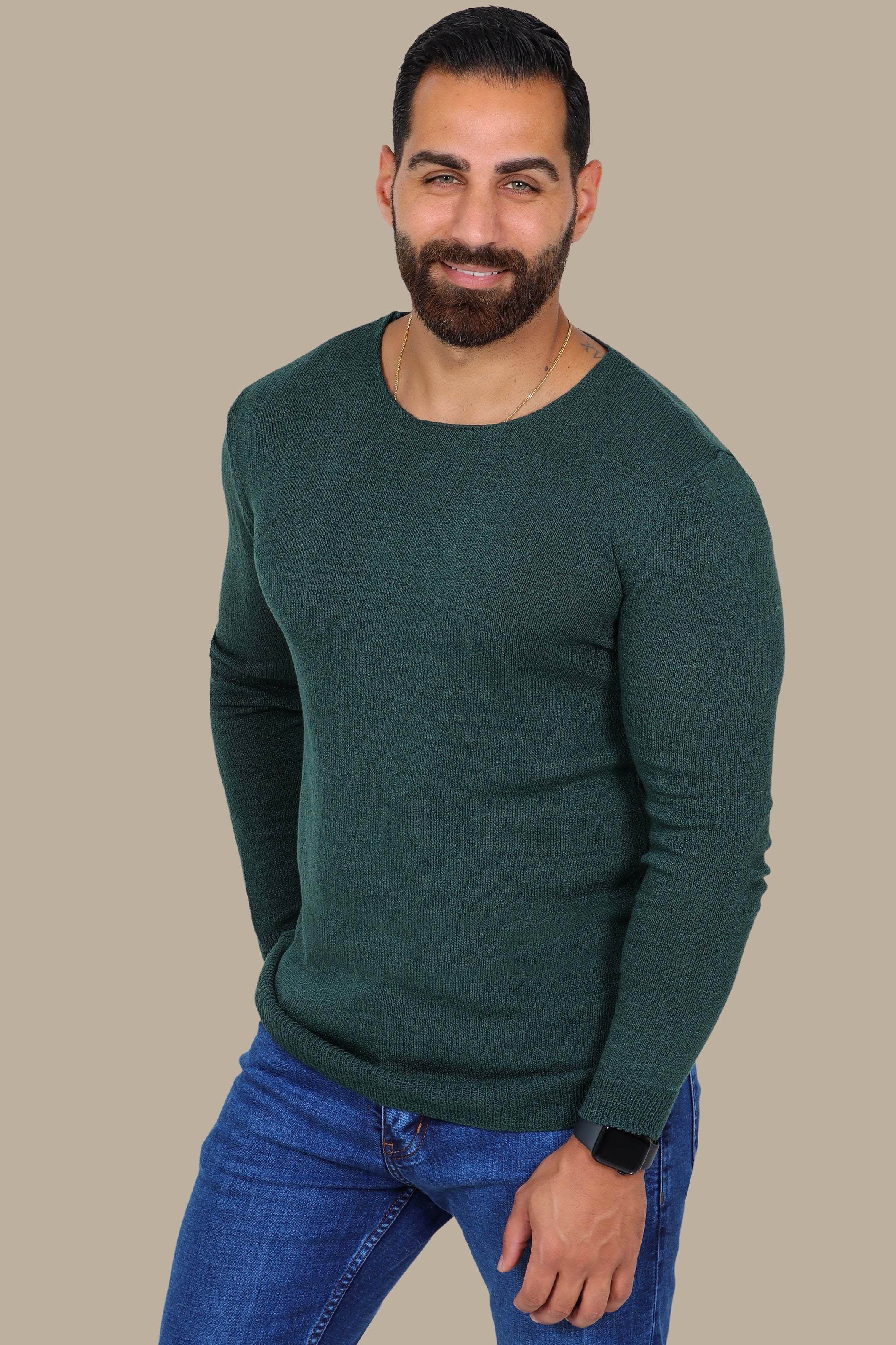 Classic Comfort: Green Mercerized Plain Sweater