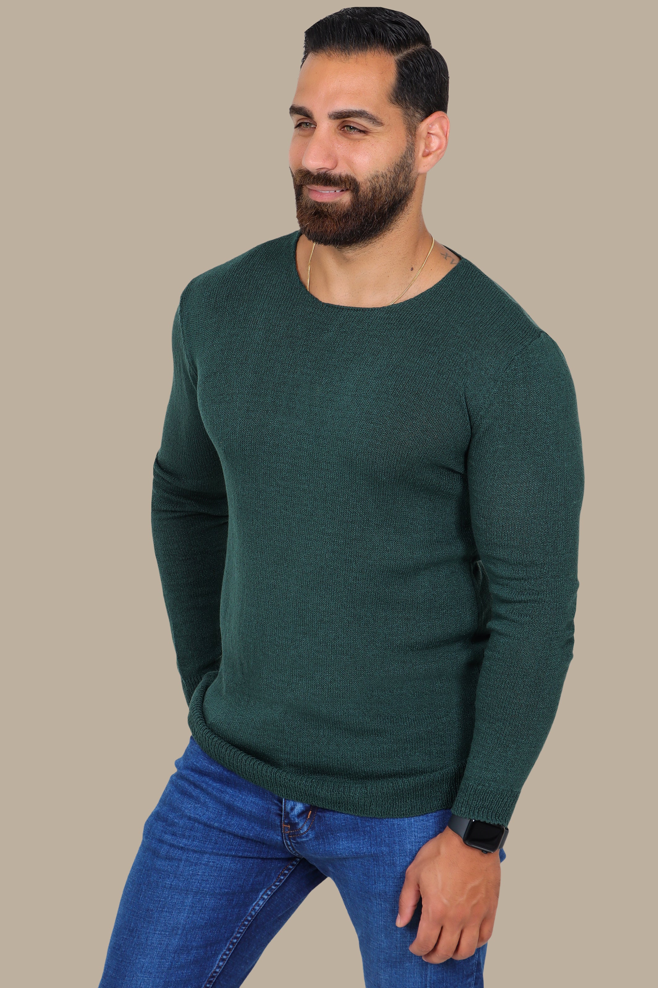 Classic Comfort: Green Mercerized Plain Sweater