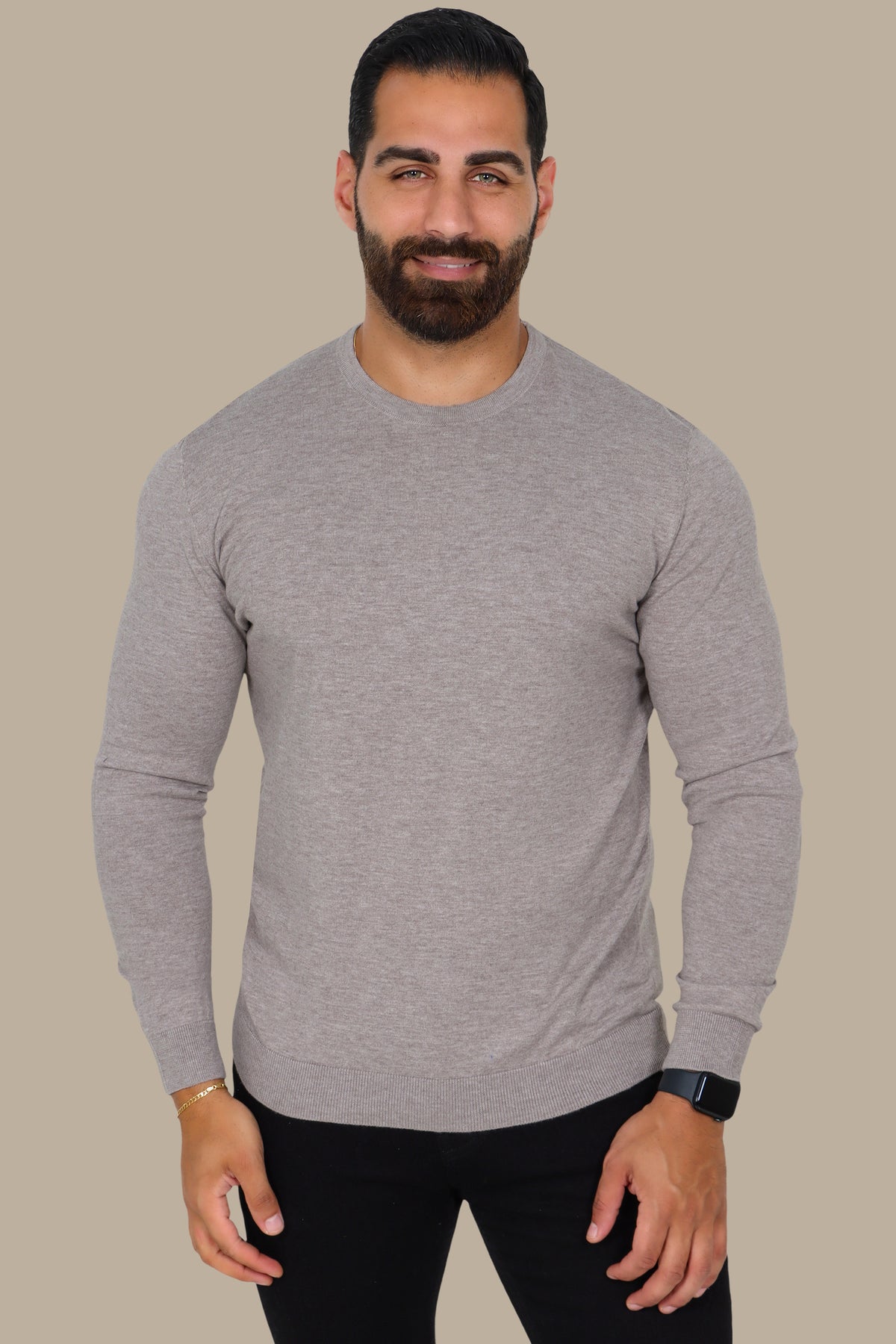 Beige Basic Round Neck Sweater
