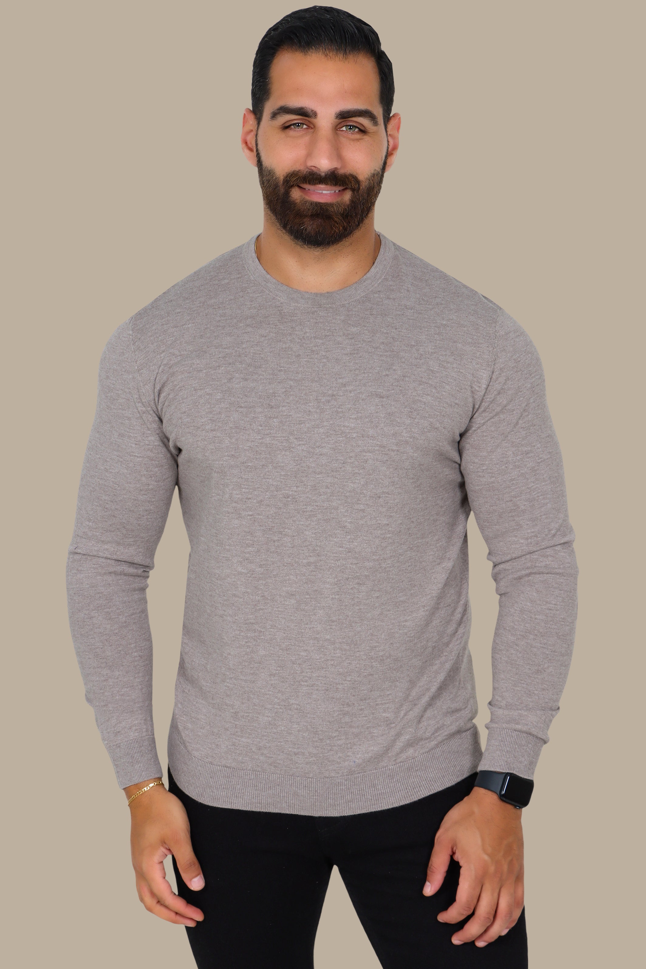 Beige Basic Round Neck Sweater