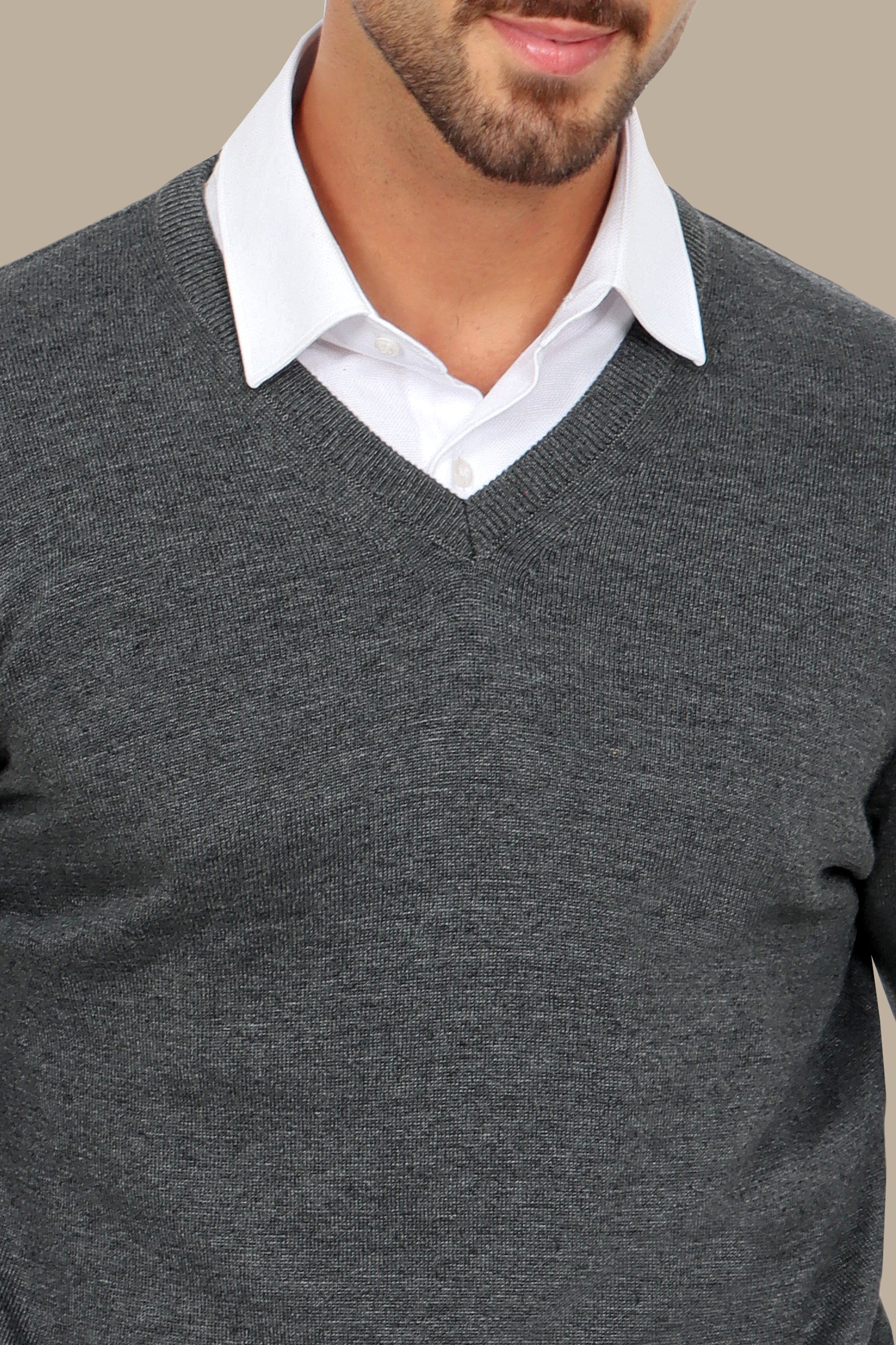 Dark Grey V-Neck Basic Sweater