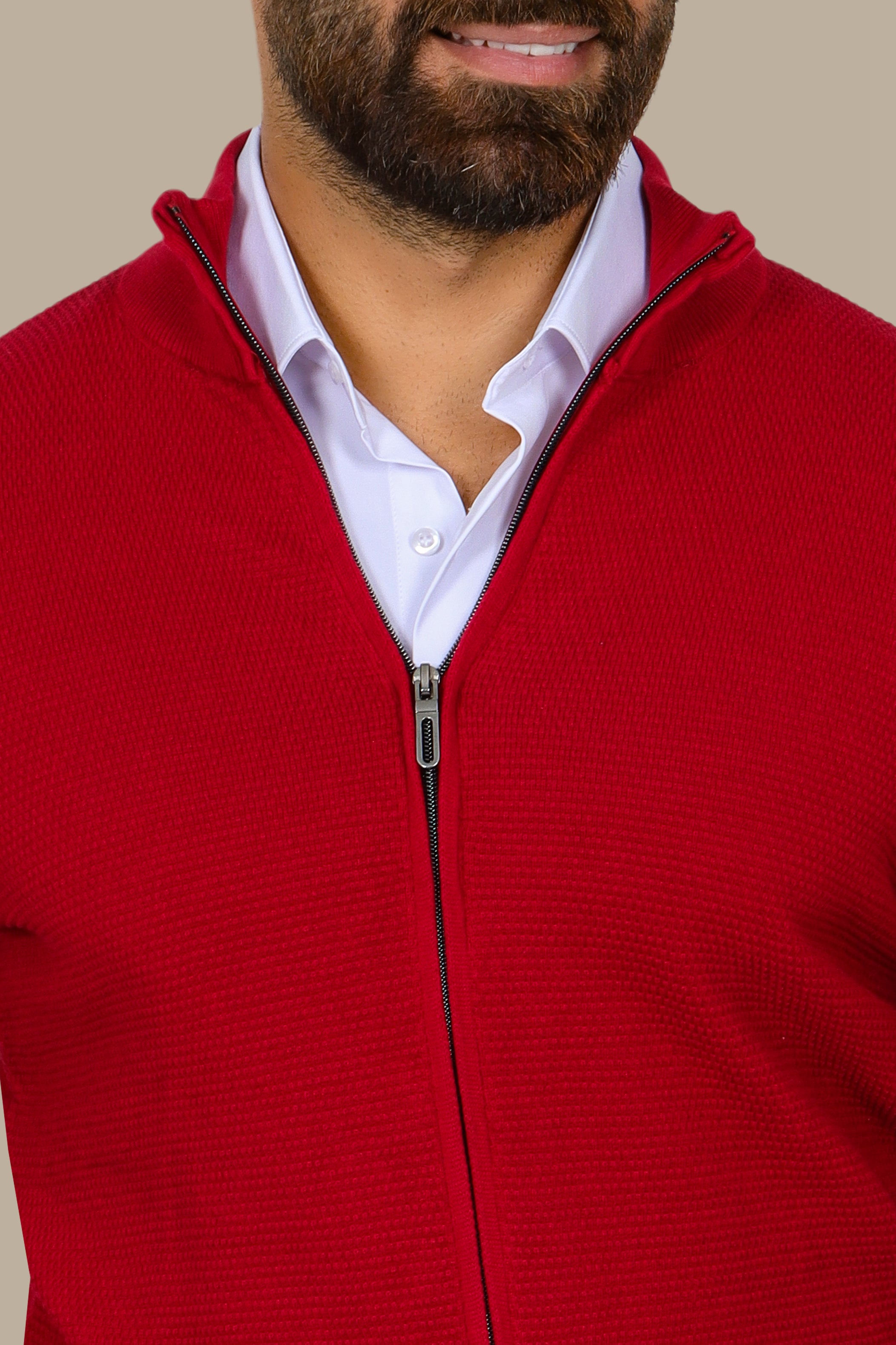 Red Bee Print Cardigan with Full Zipper