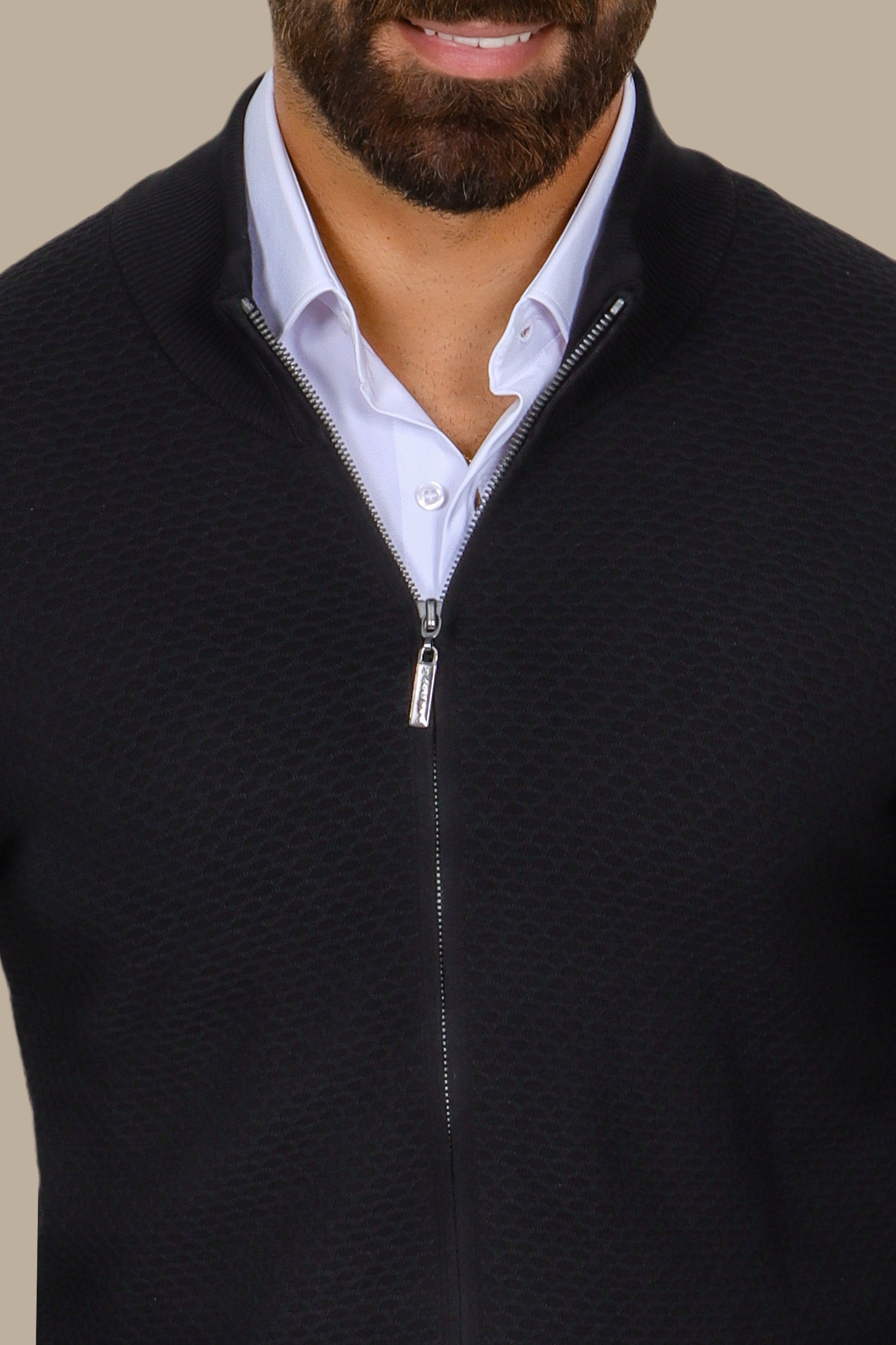 Black Full-Zip Cardigan with Honey Print