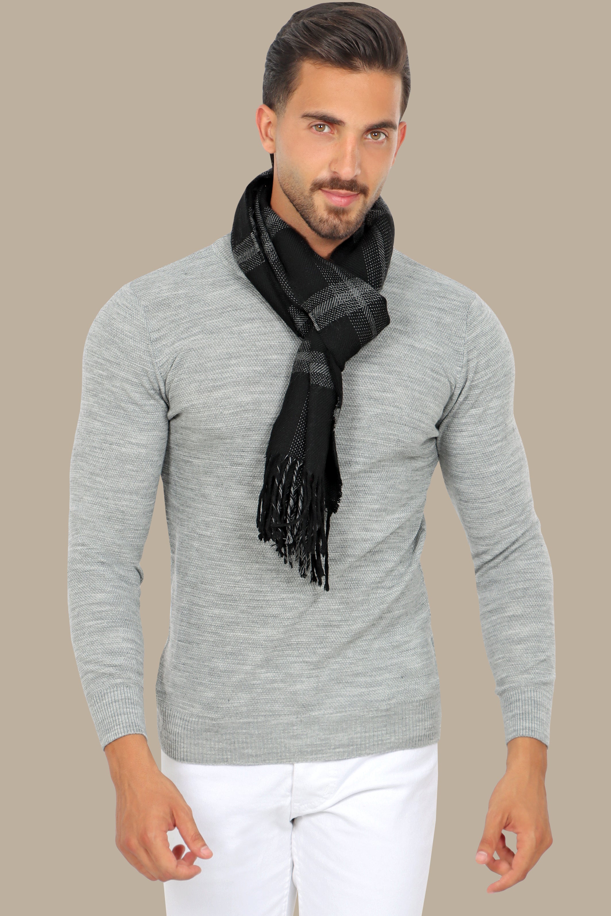 Grey Structured Round Neck Sweater