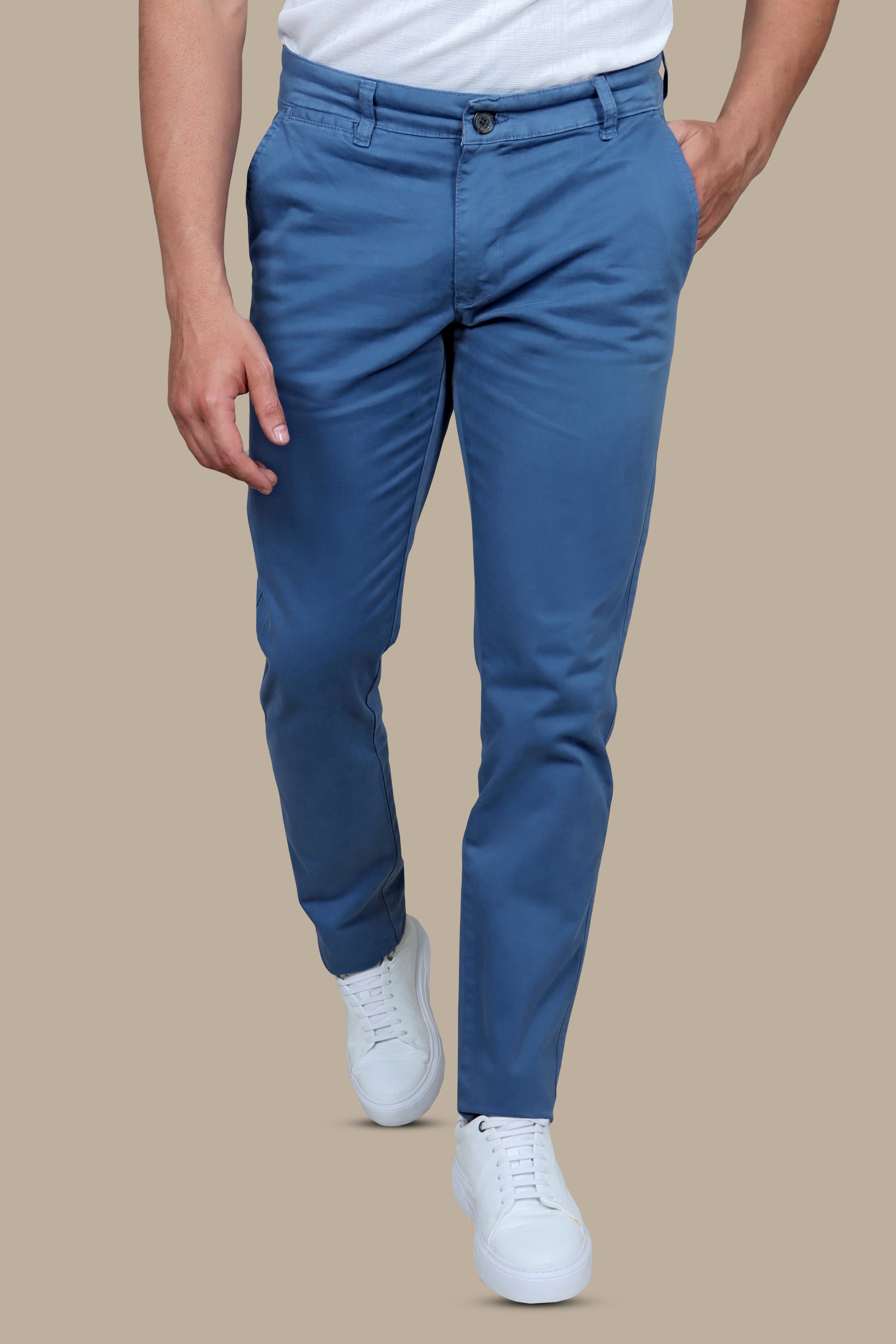 Classic Cool: Blue Chino Regular Fit Trousers