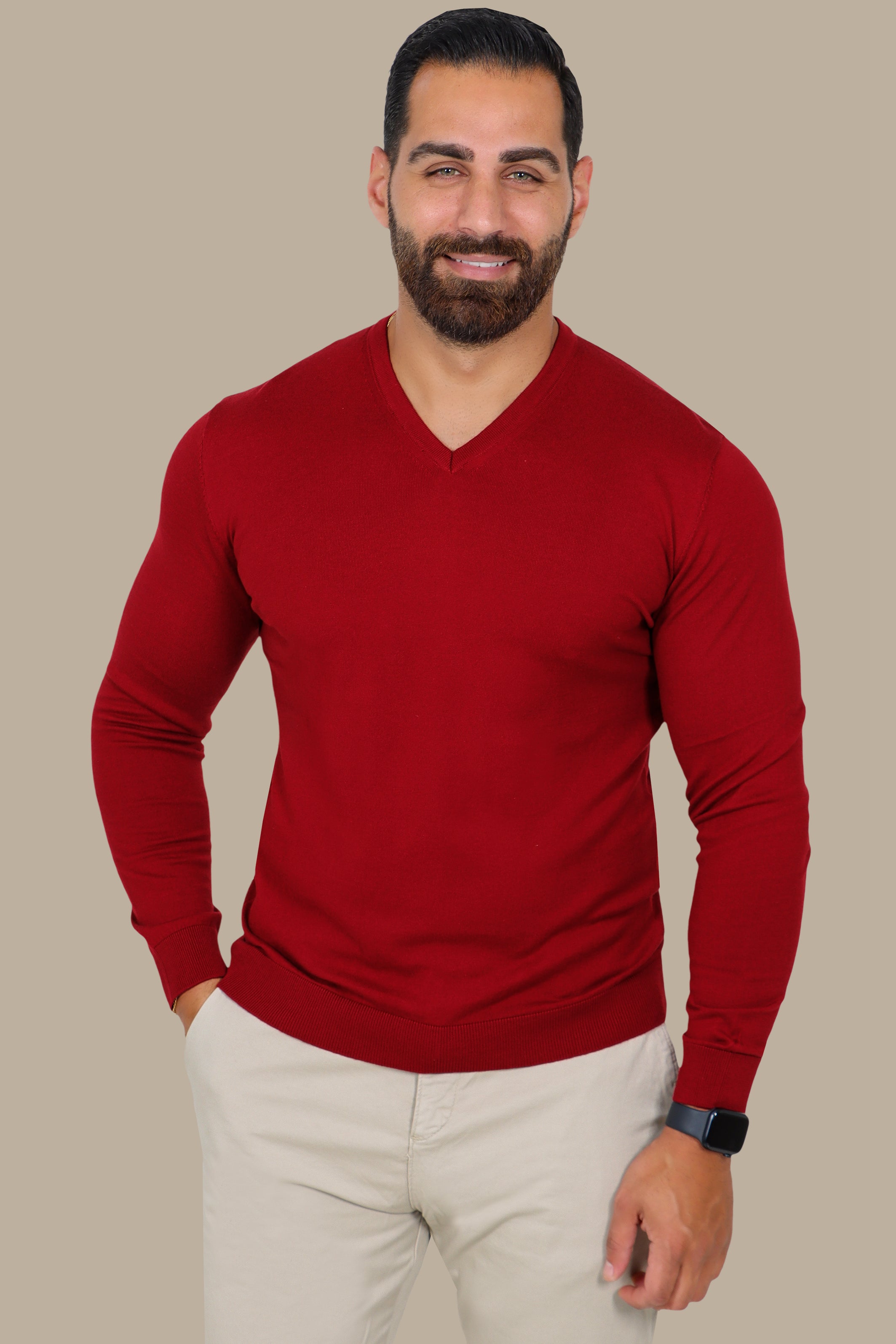 Basic Red V-Neck Sweater
