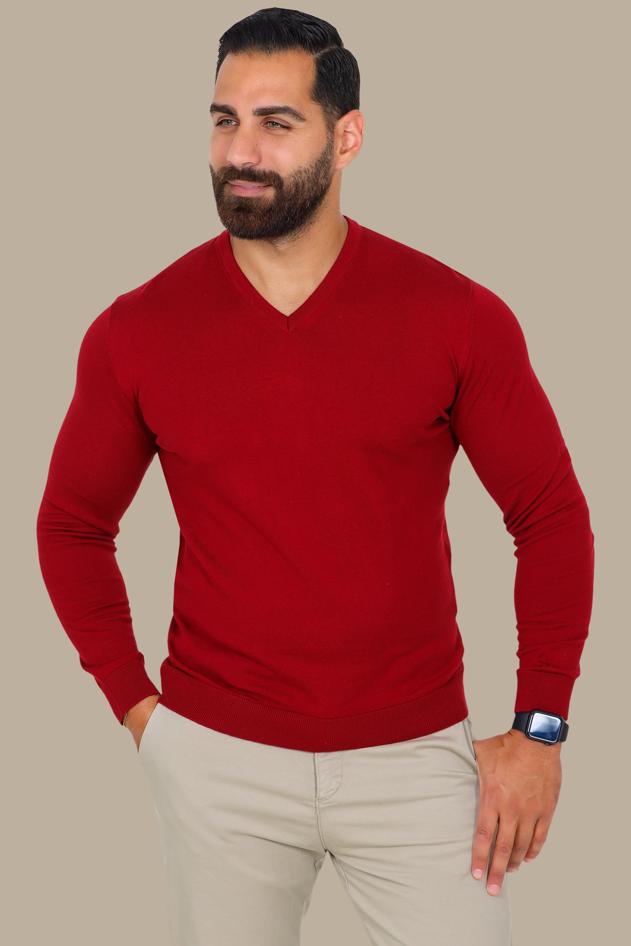 Basic Red V-Neck Sweater