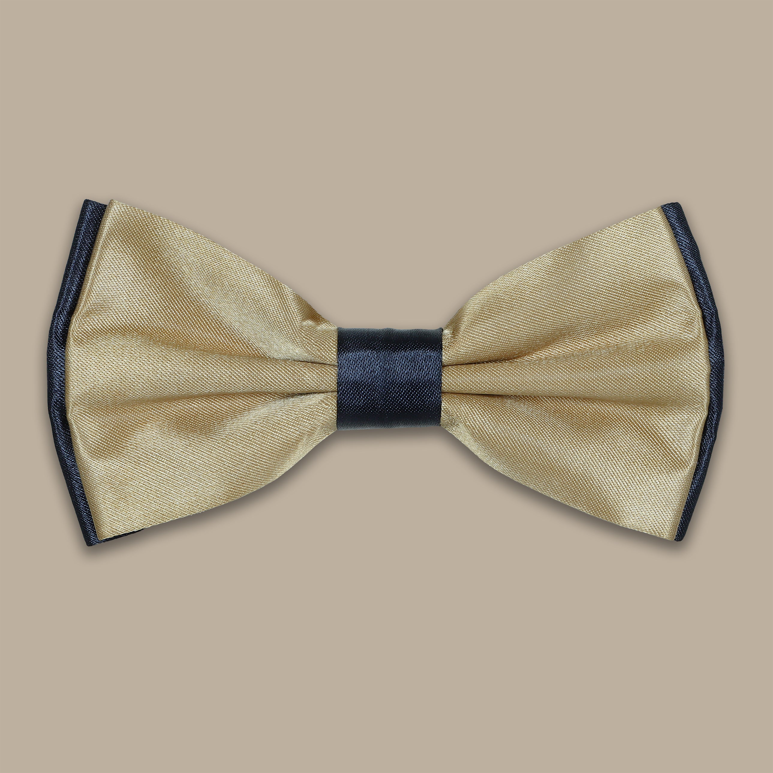 Double Black Satin Bow Tie with Gold Accents