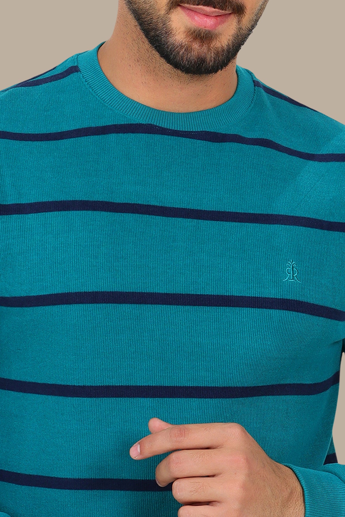 Breton Print Velvet Sweater Turquoise