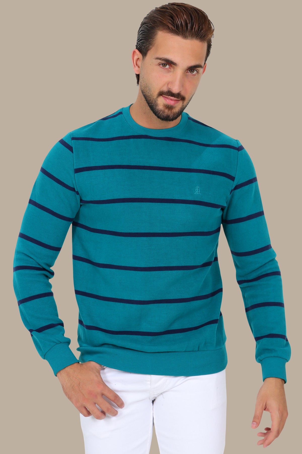 Breton Print Velvet Sweater Turquoise